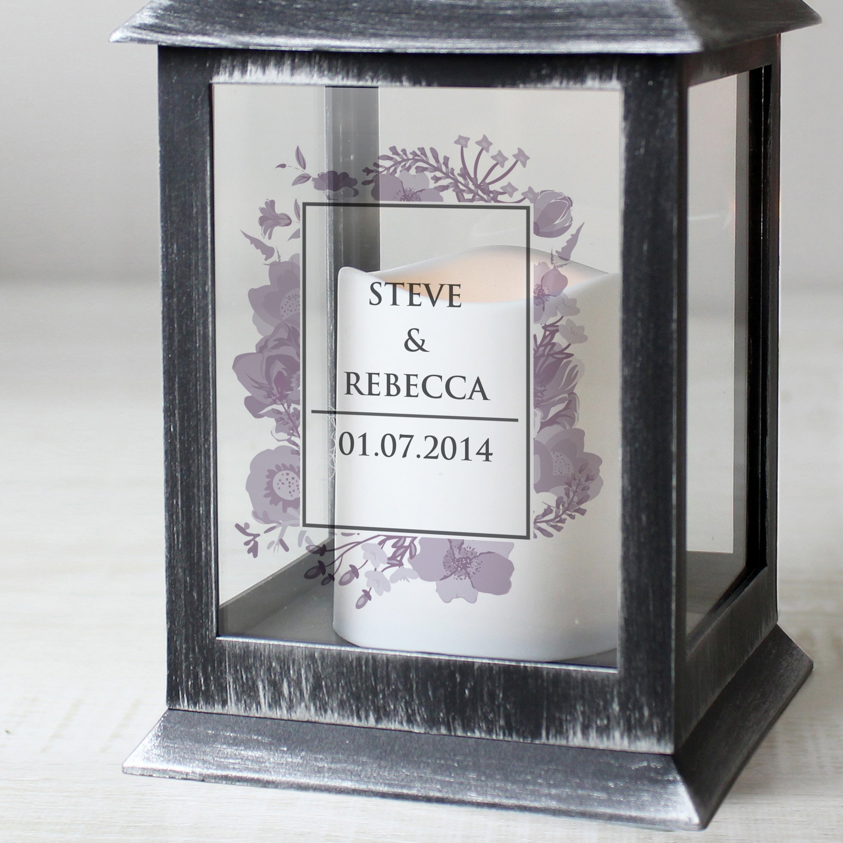 Personalised Soft Watercolour Rustic Black Lantern