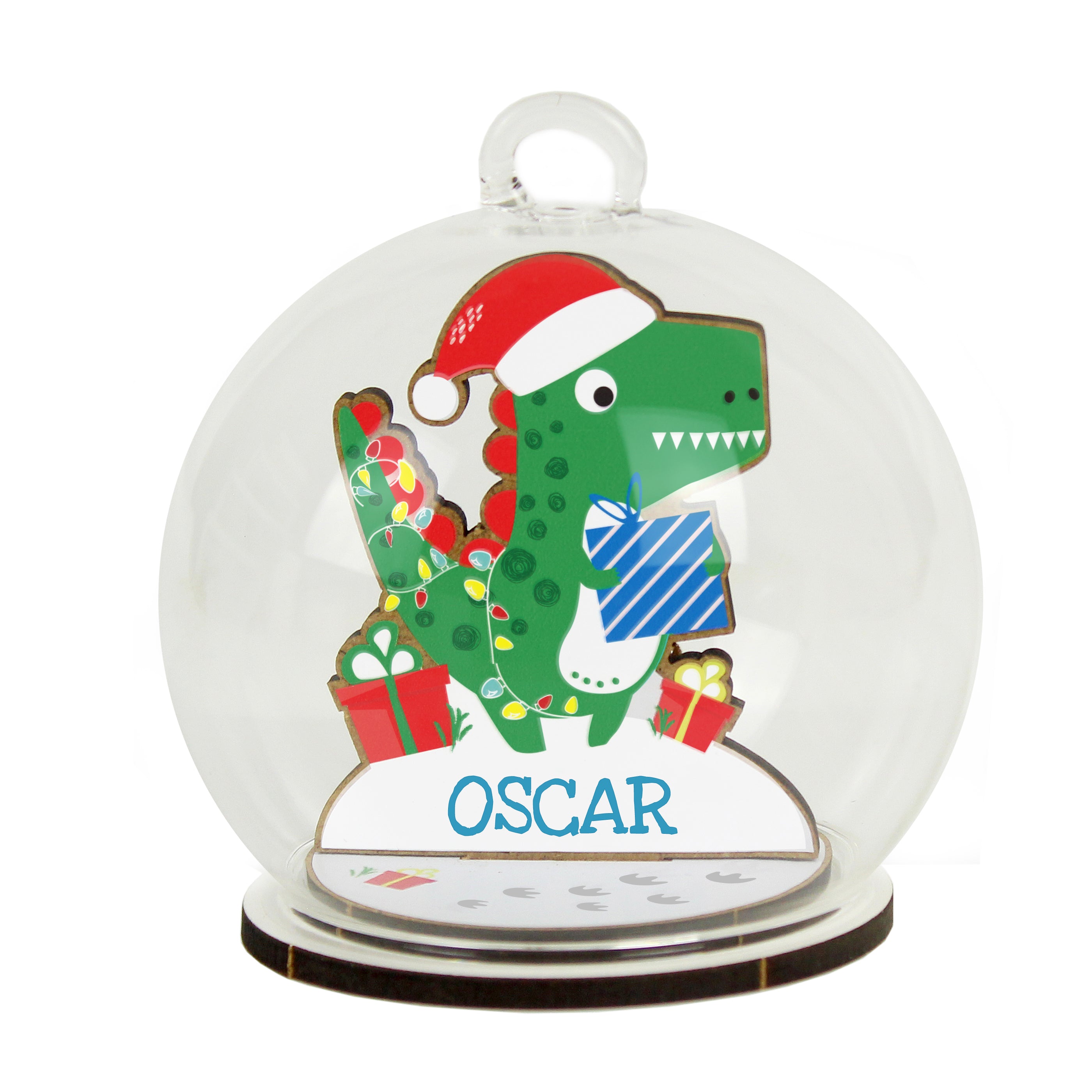 Personalised Wooden Dinosaur Glass Bauble