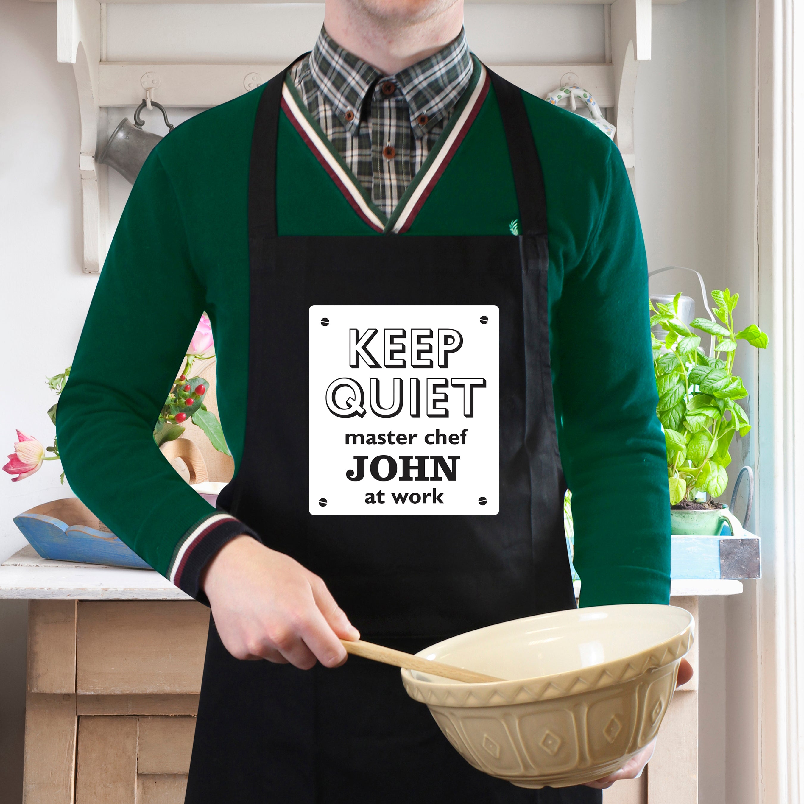 Personalised Keep Quiet Black Apron