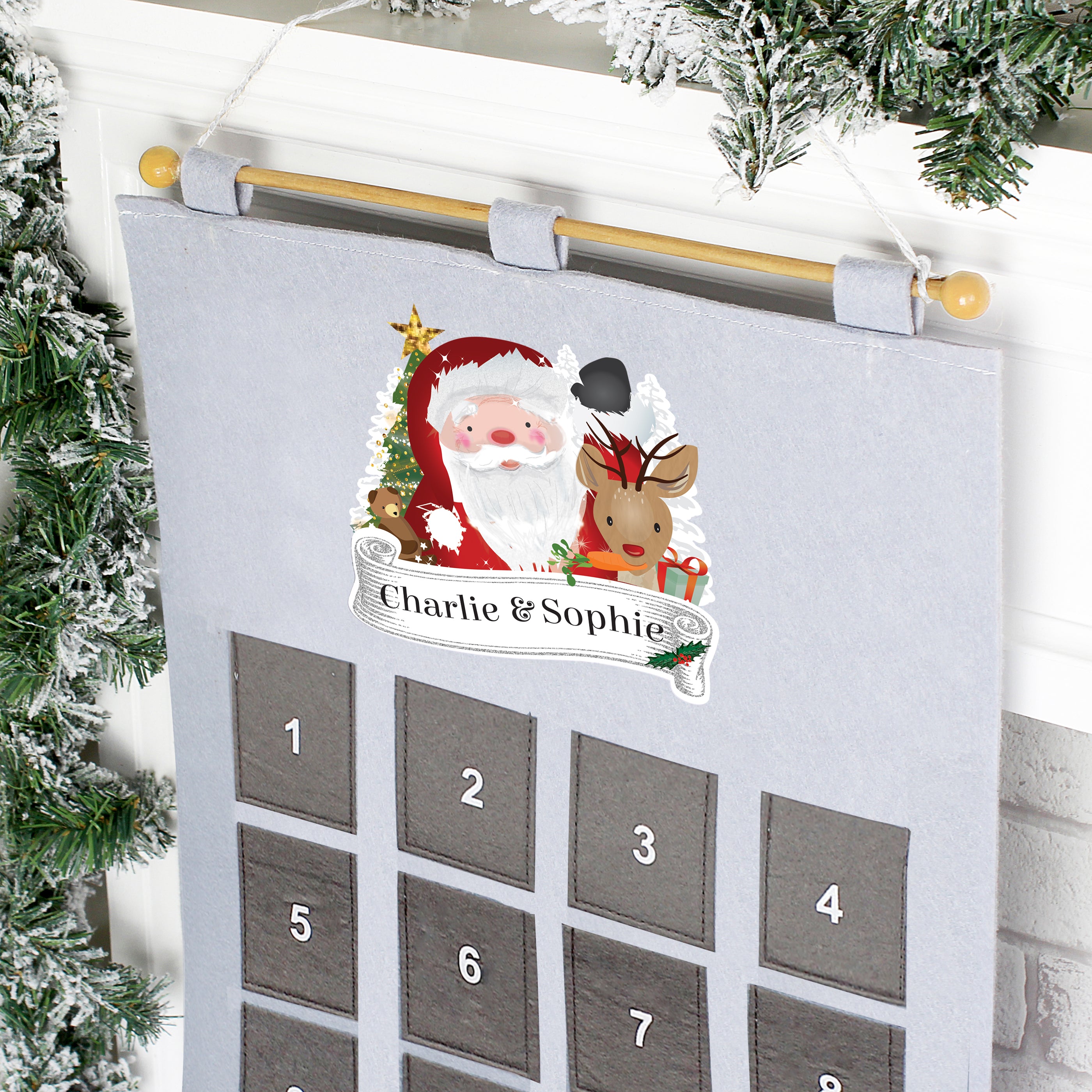 Personalised Santa Advent Calendar In Silver Grey