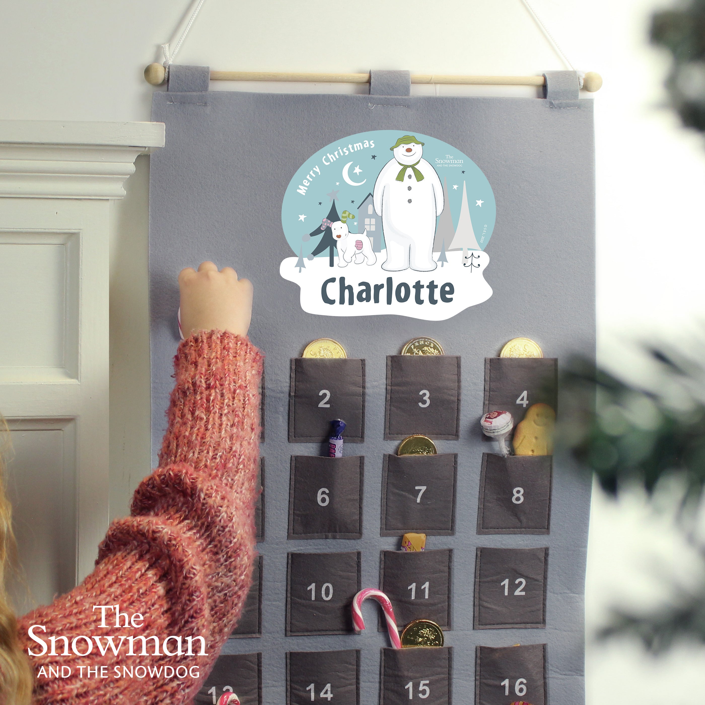 Personalised The Snowman and the Snowdog Advent Calendar In Silver Grey