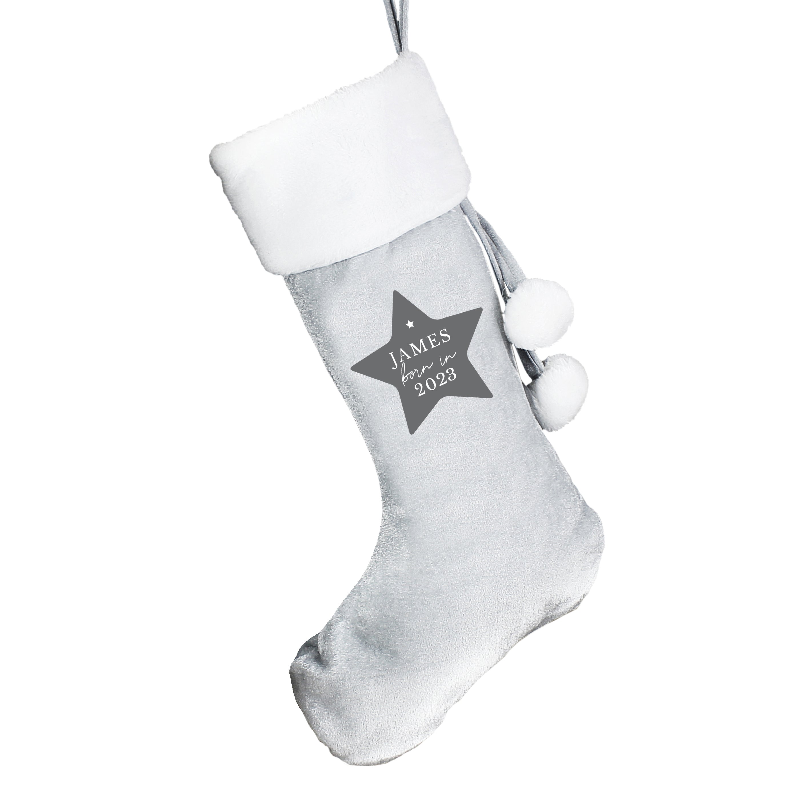 Personalised Born In Luxury Silver Grey Stocking