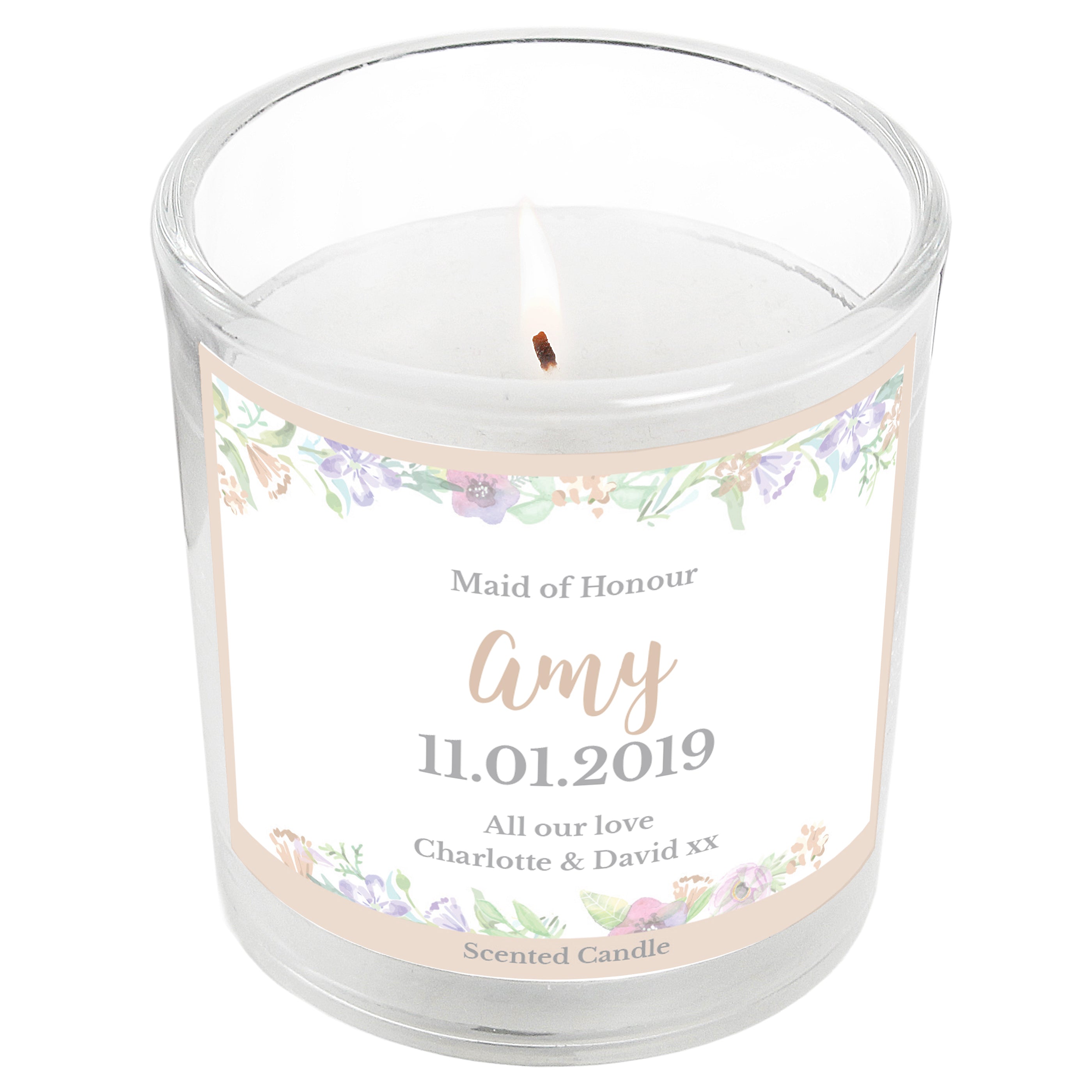 Personalised Floral Watercolour Scented Jar Candle