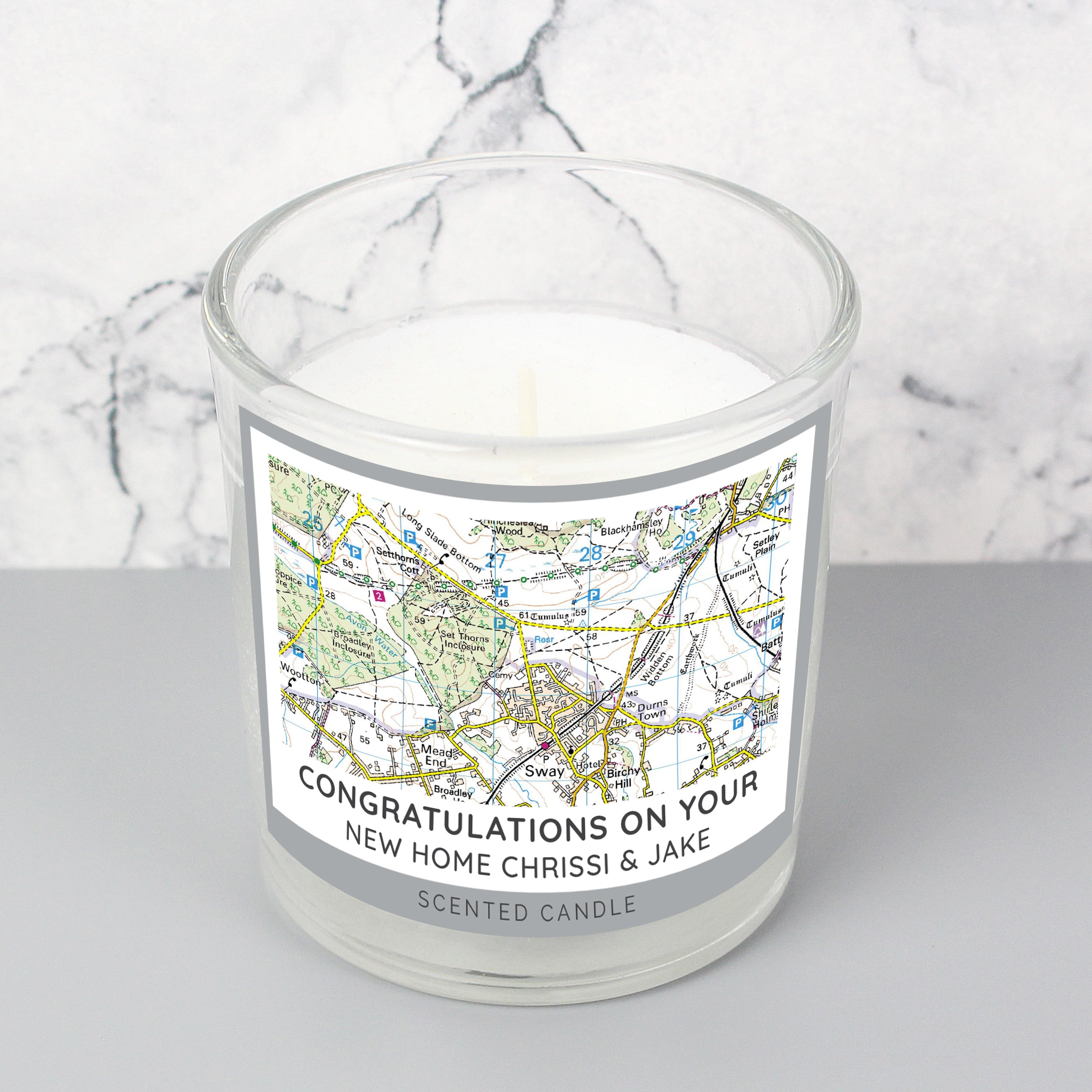 Personalised Present Day Map Compass Scented Jar Candle