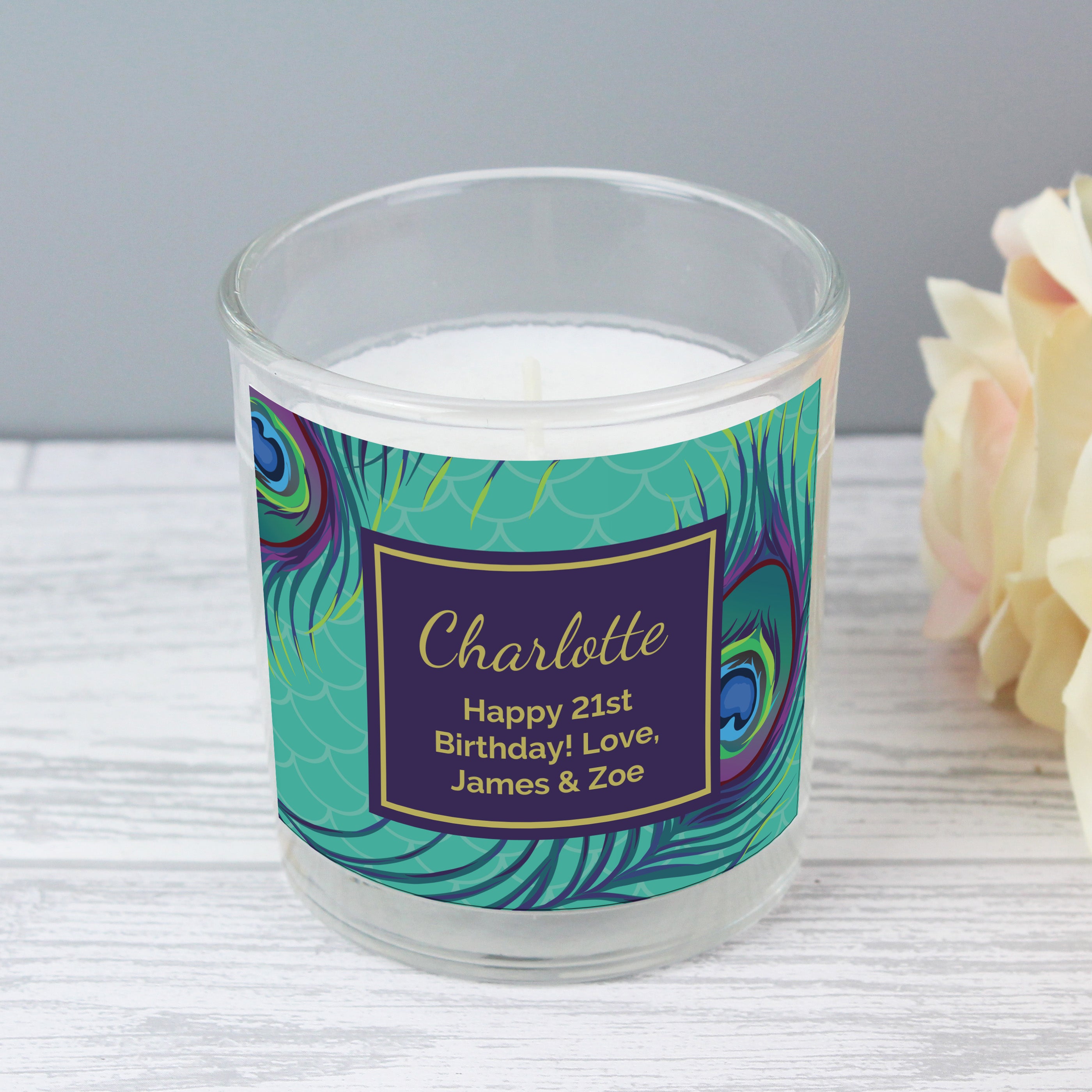 Personalised Peacock Scented Jar Candle