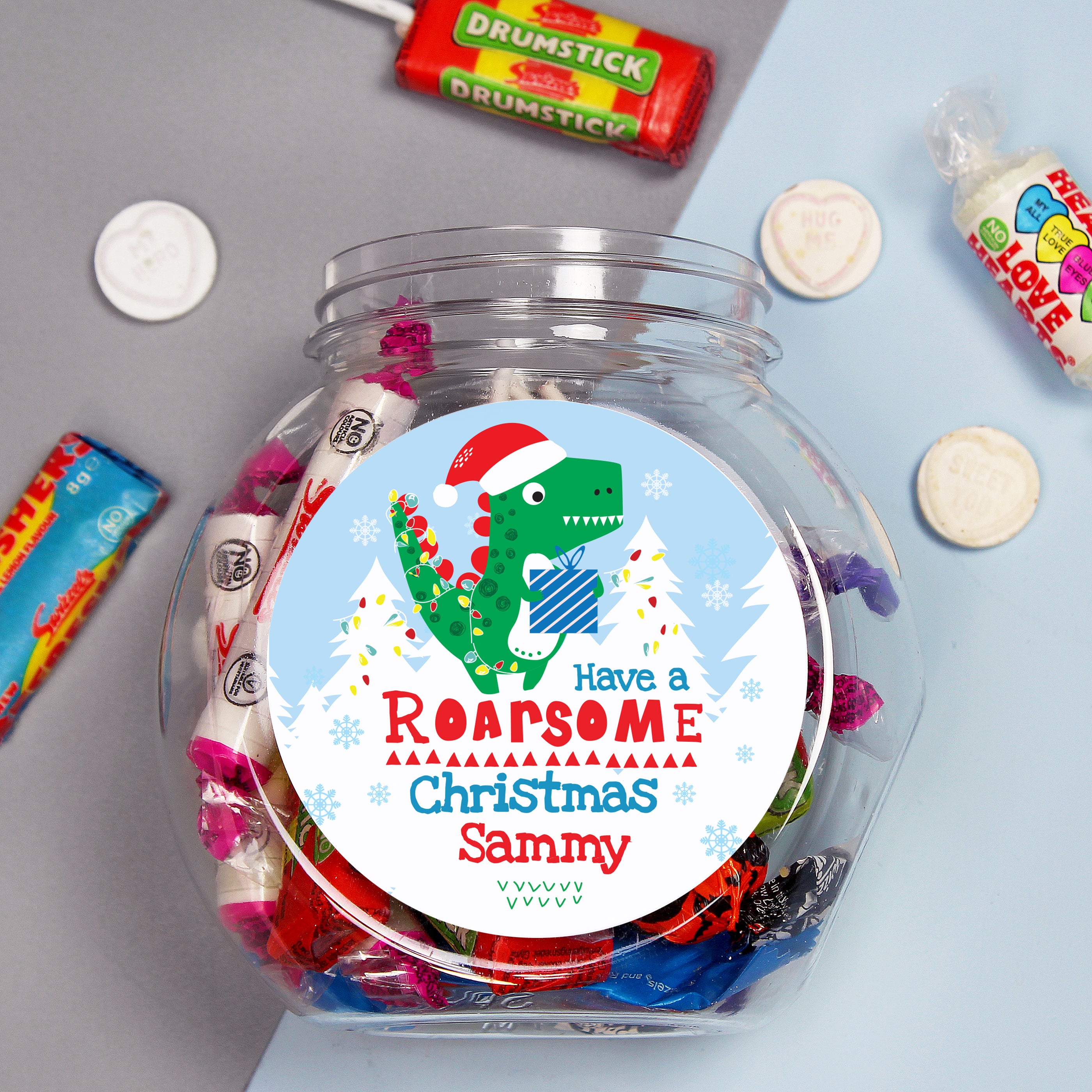 Personalised Dinosaur 'Have a Roarsome Christmas' Sweet Jar