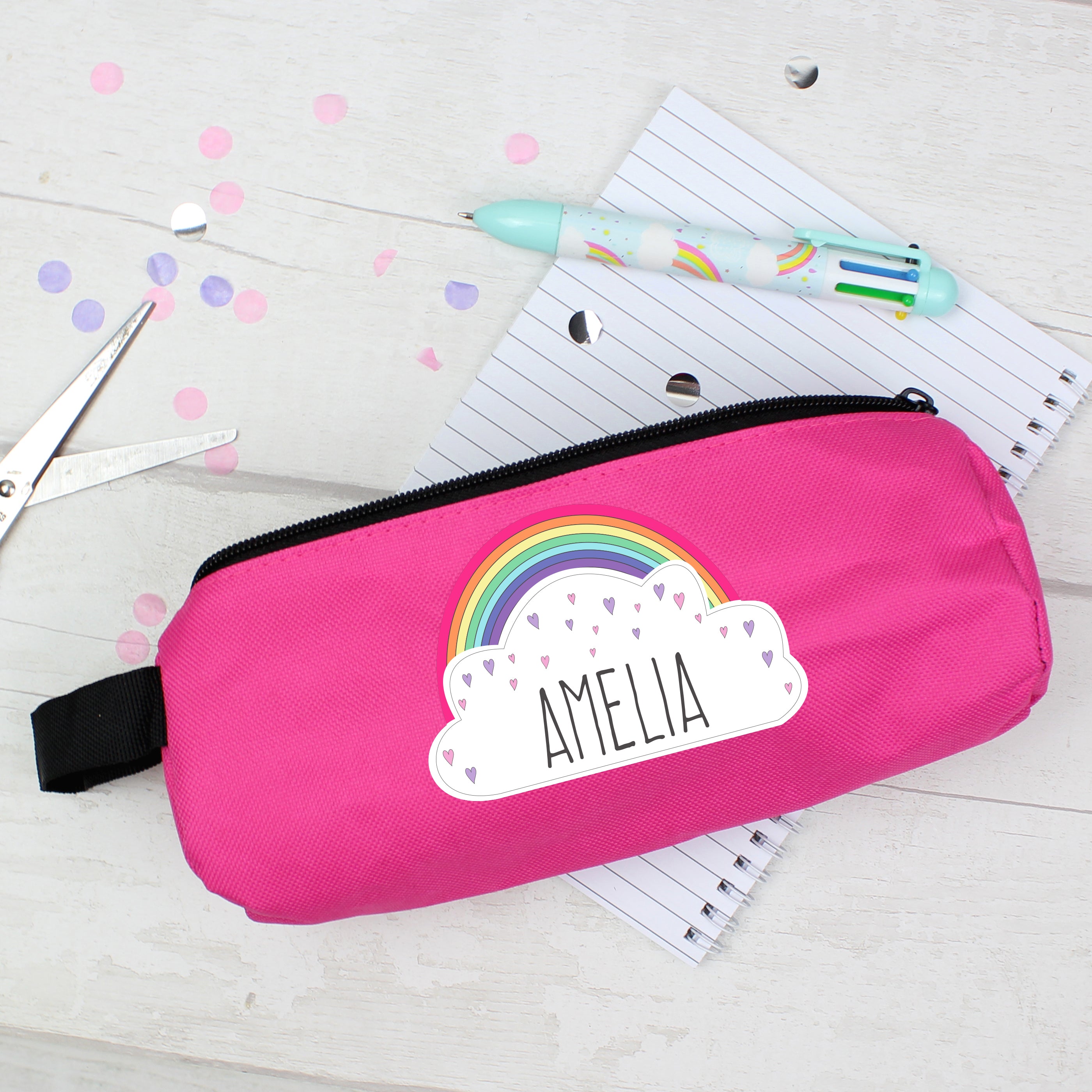 Personalised Rainbow Pink Pencil Case