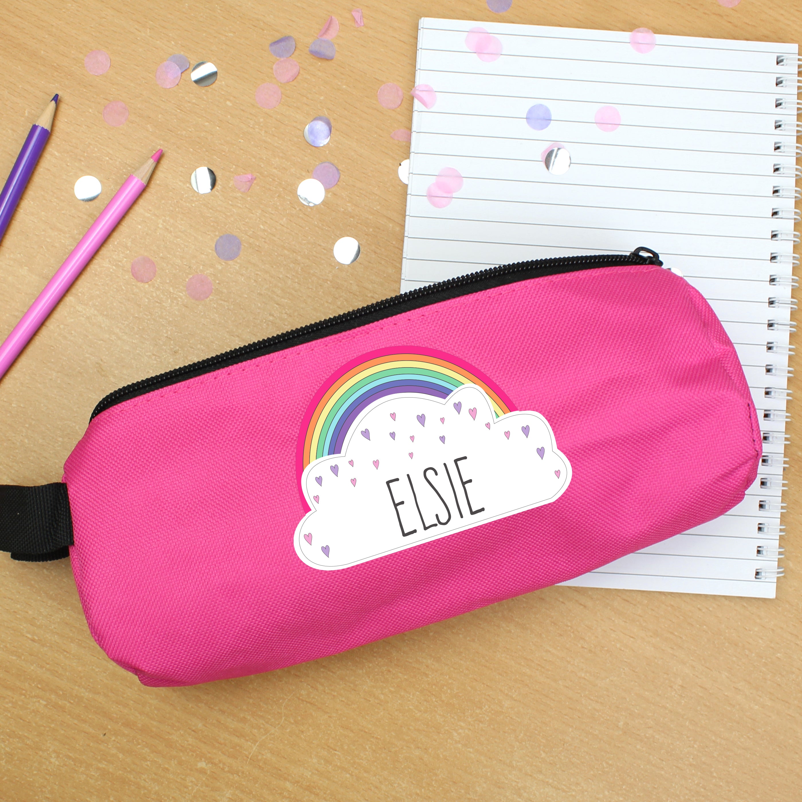 Personalised Rainbow Pink Pencil Case