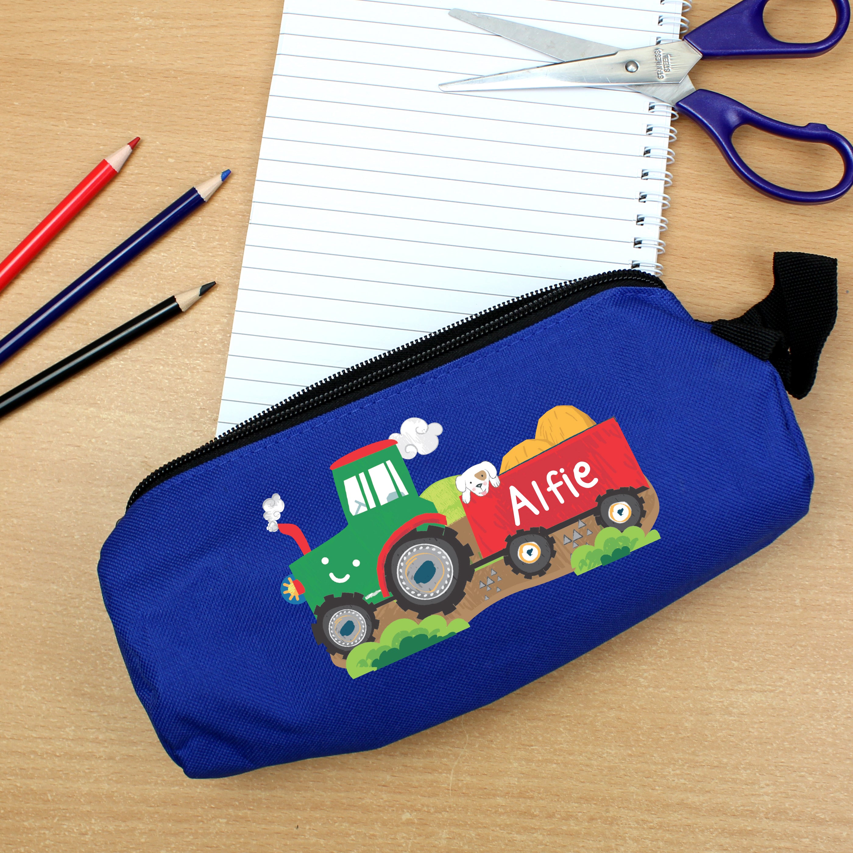 Personalised Tractor Blue Pencil Case