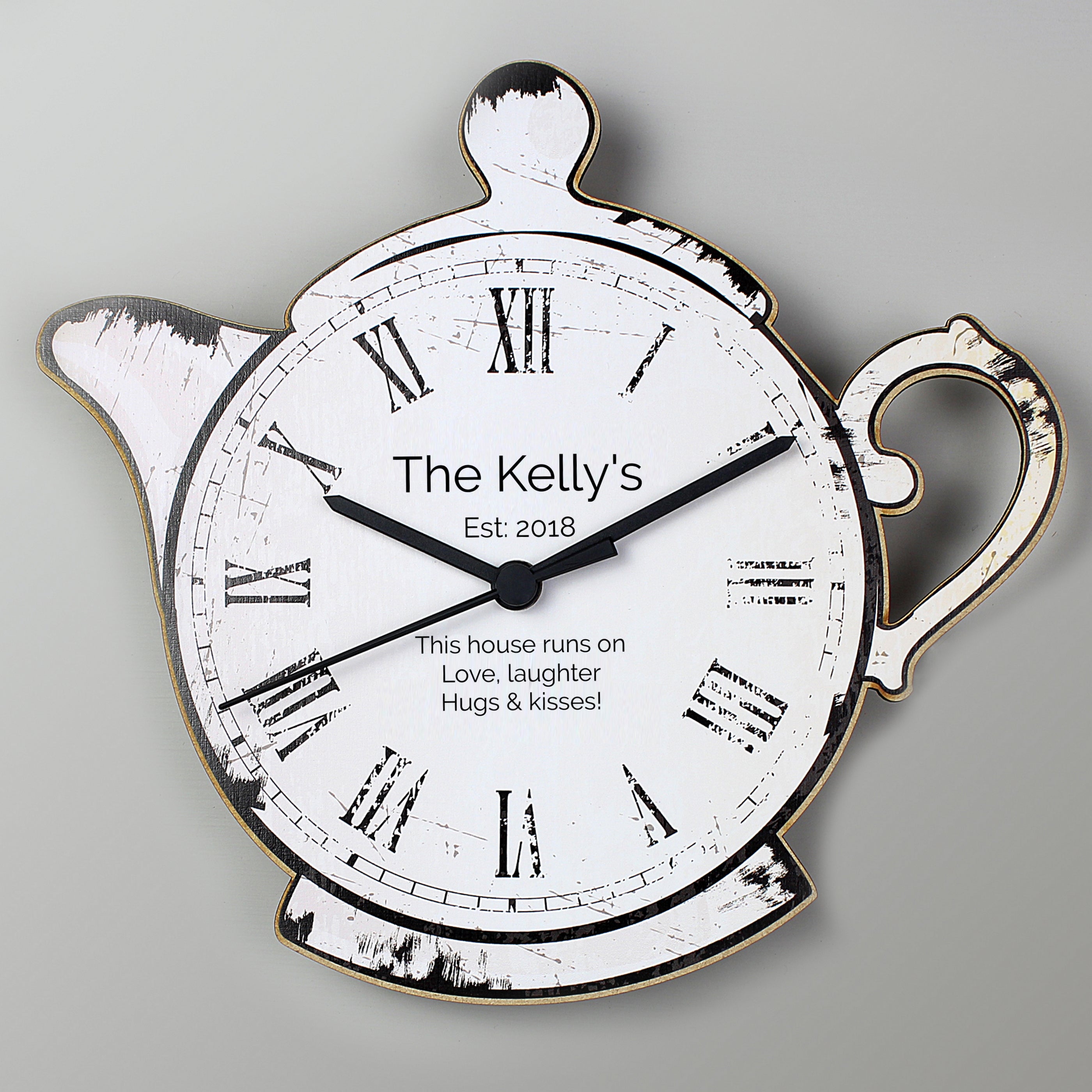 Personalised Teapot Shape Wooden Clock