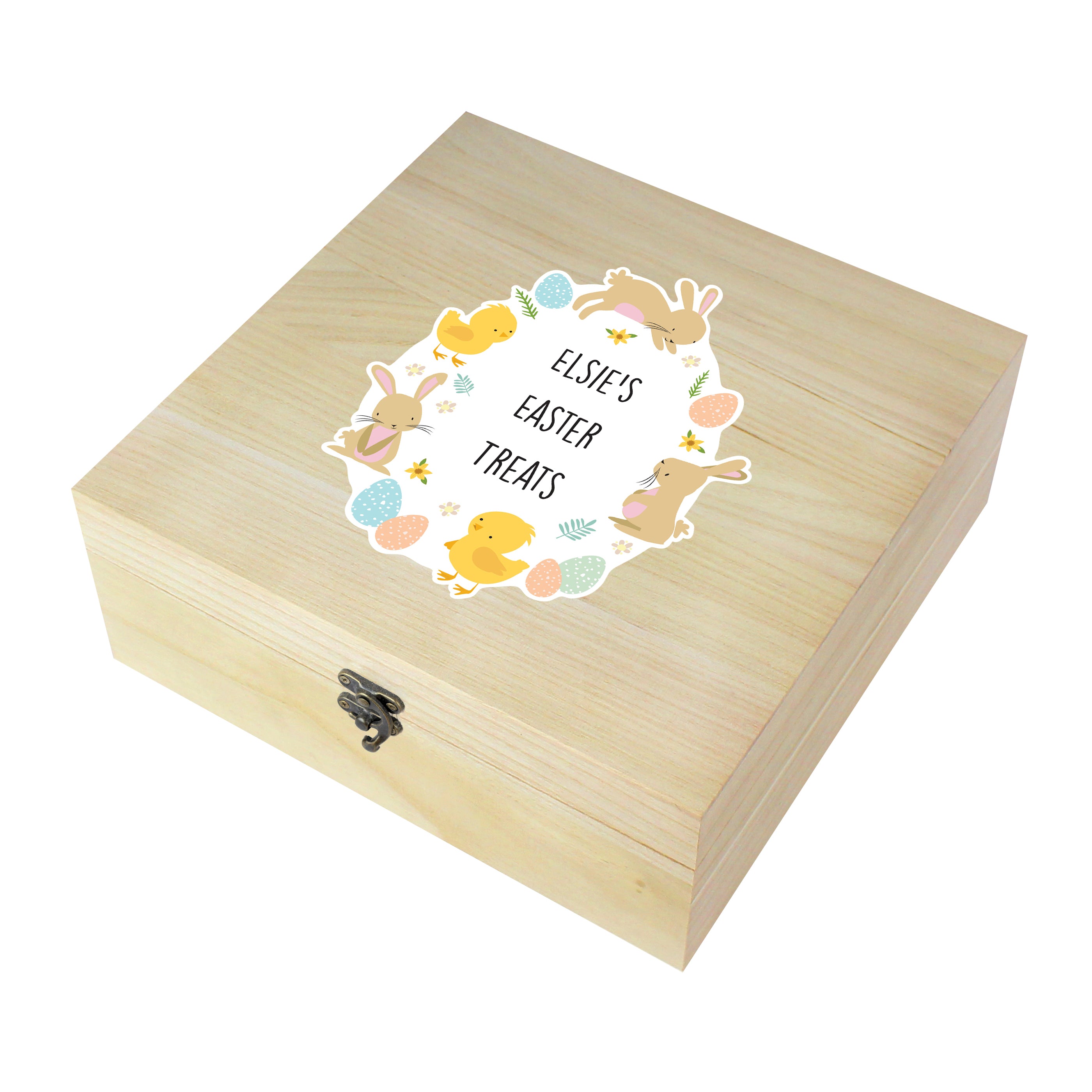 Personalised Easter Bunny & Chick Large Wooden Keepsake Box