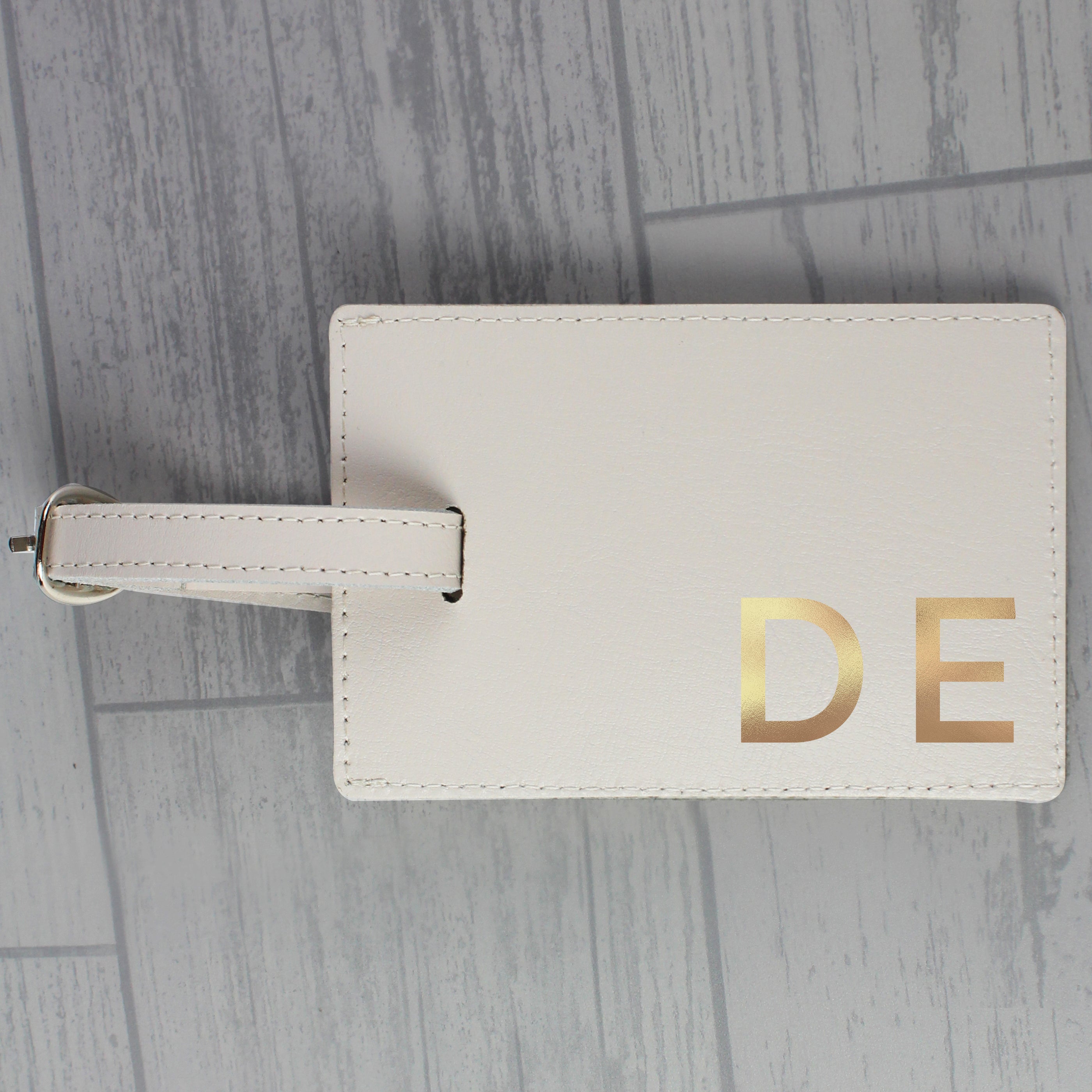 Personalised Gold Initials Cream Luggage Tag