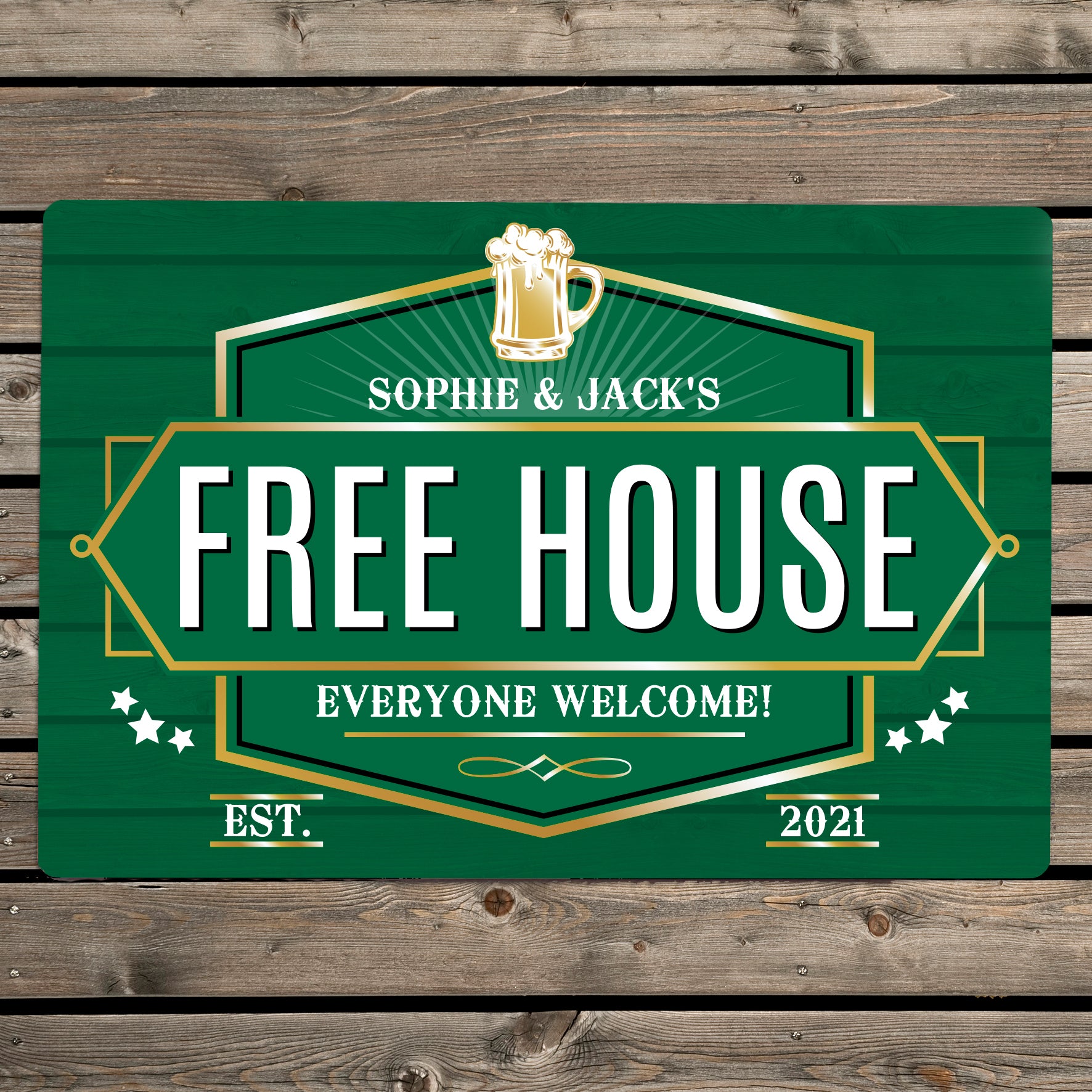 Personalised Free House Green Metal Sign