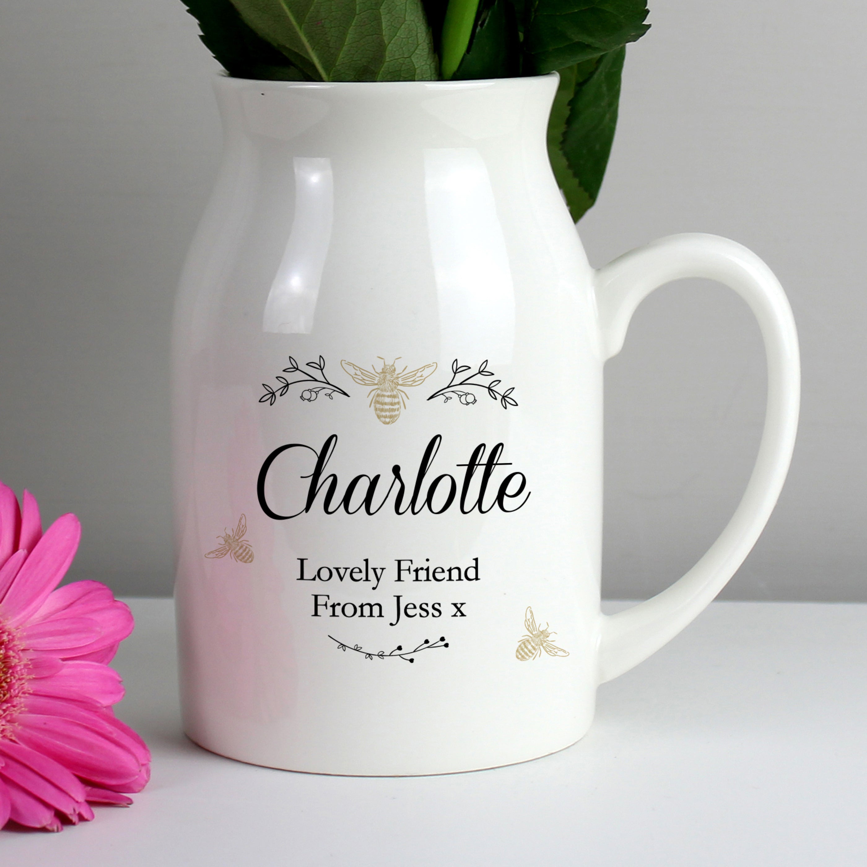 Personalised Floral Bee Flower Jug Vase