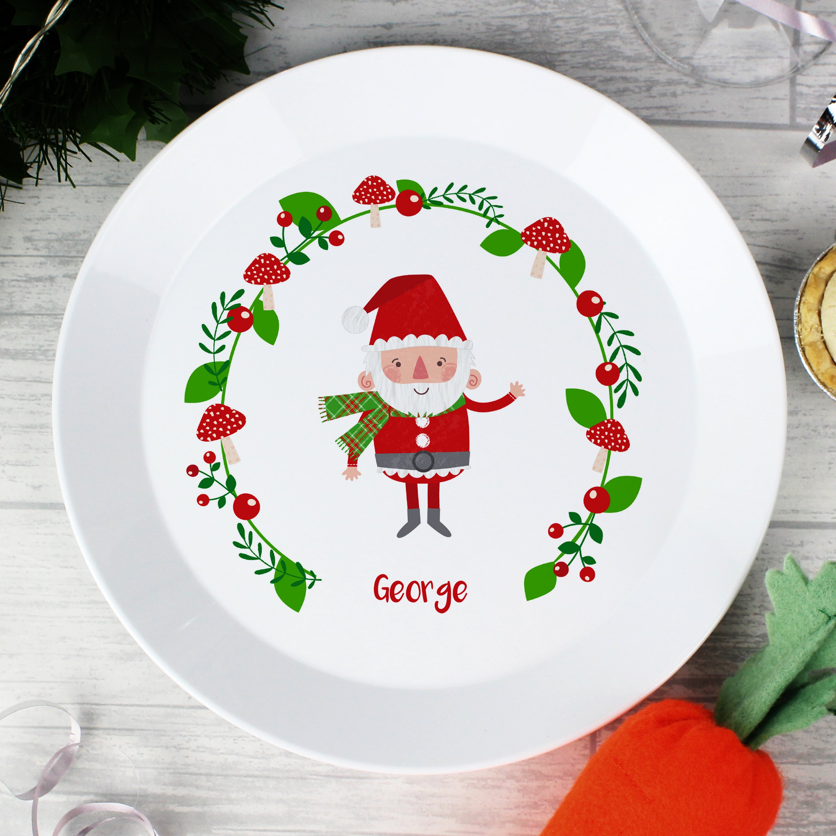 Personalised Christmas Toadstool Santa Plastic Plate