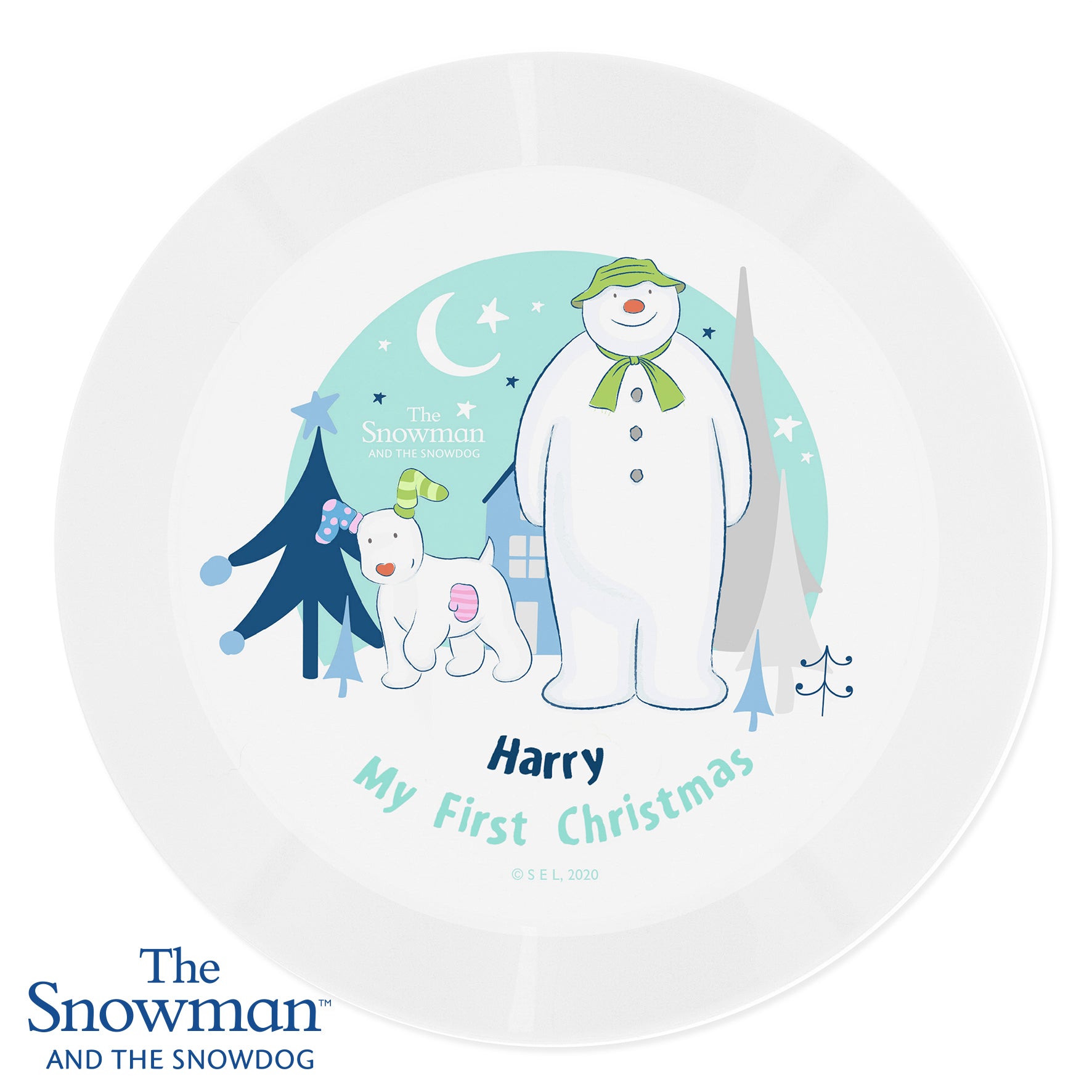 Personalised The Snowman and the Snowdog Plastic Plate