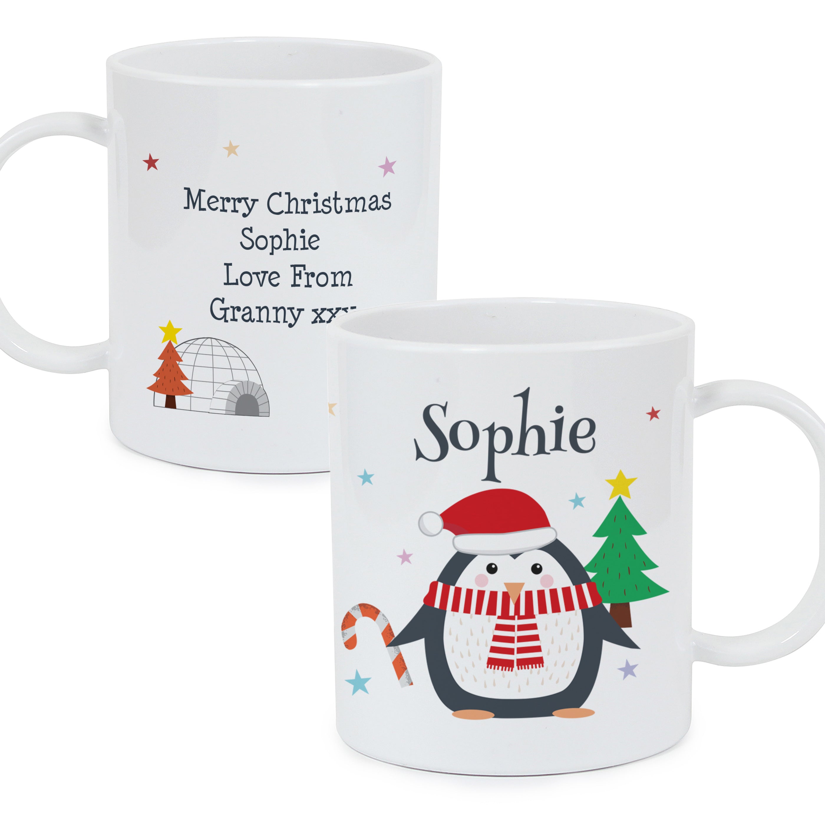 Personalised Christmas Penguin Plastic Mug