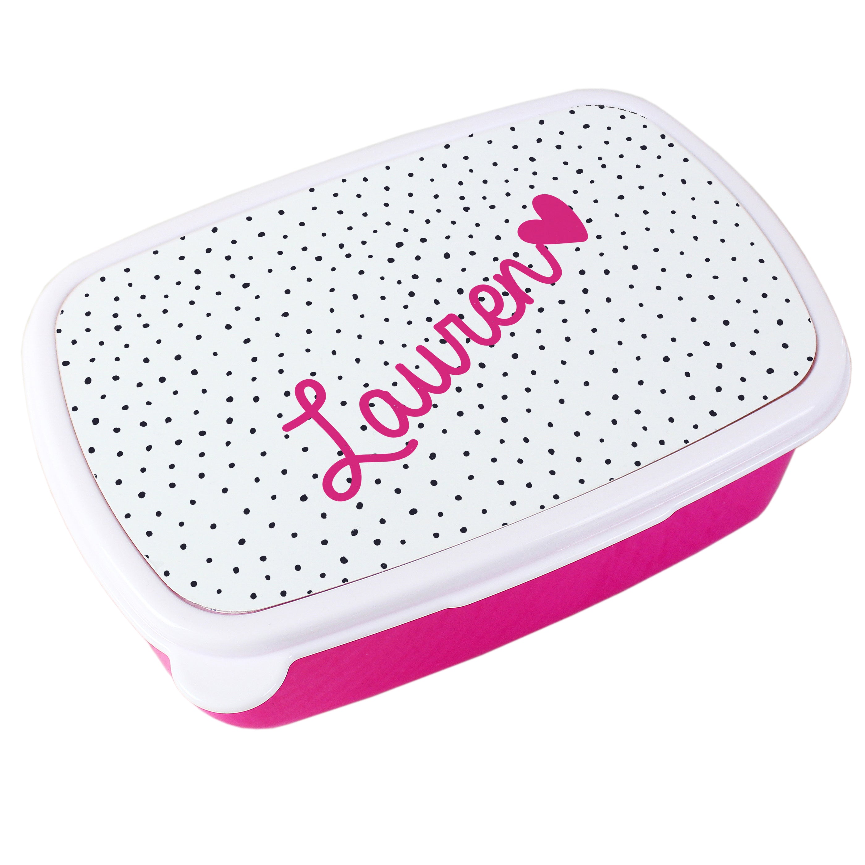 Personalised Pink Heart Name Only Pink Lunch Box