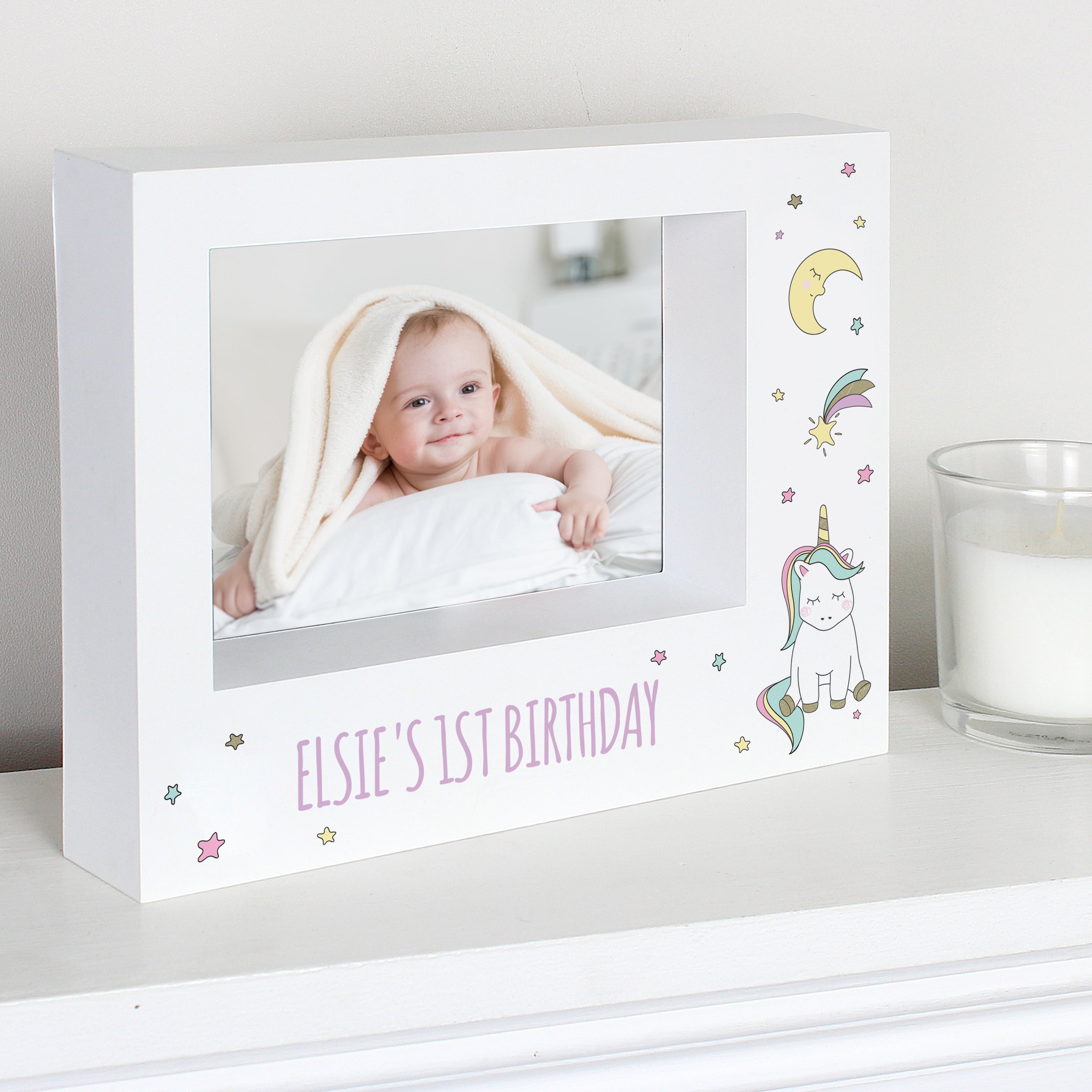 Personalised Baby Unicorn 5x7 Landscape Box Photo Frame