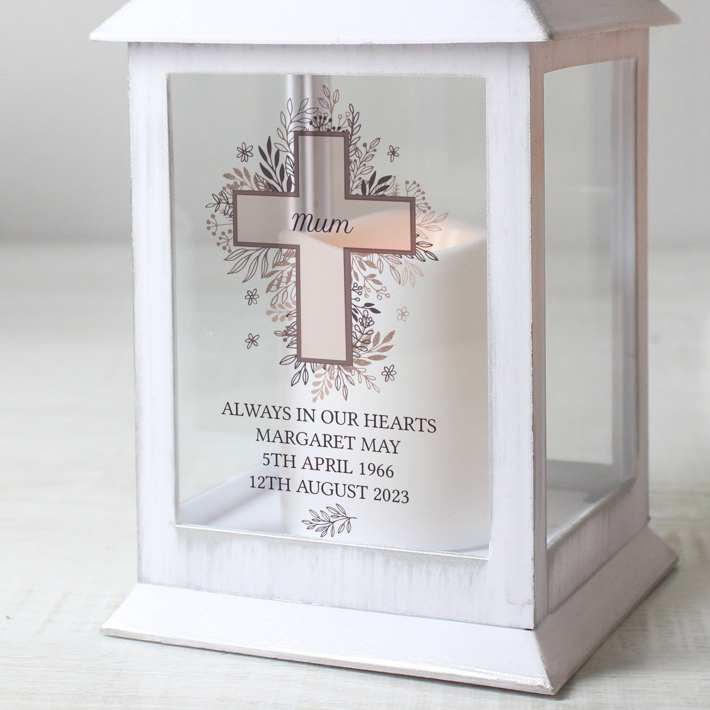 Personalised Floral Cross White Lantern