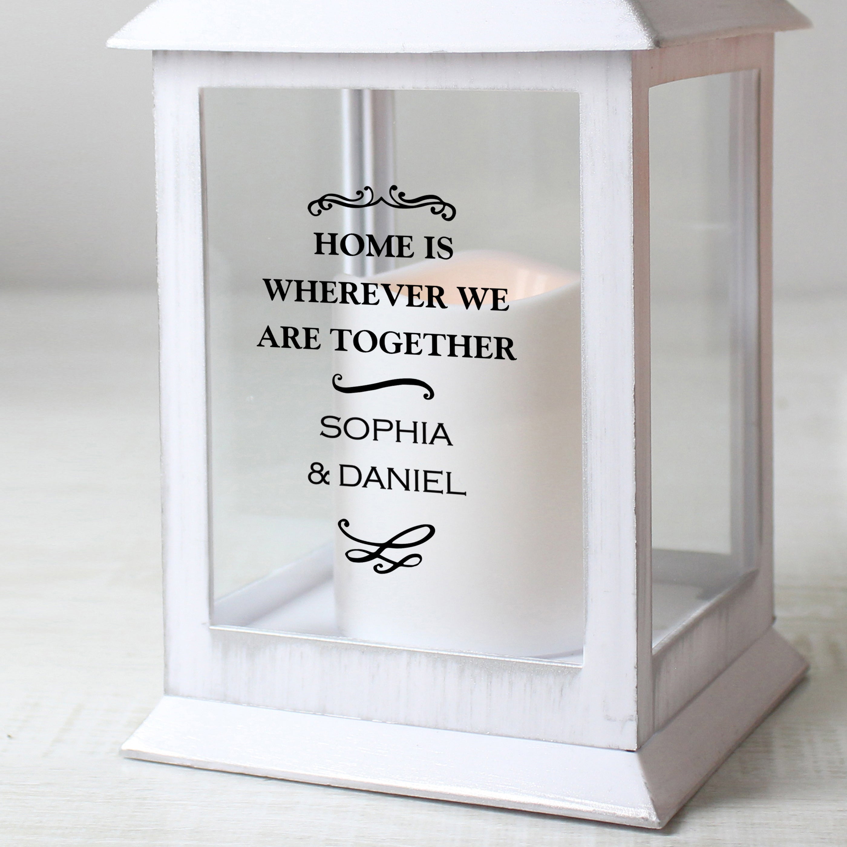 Personalised Antique Scroll White Lantern