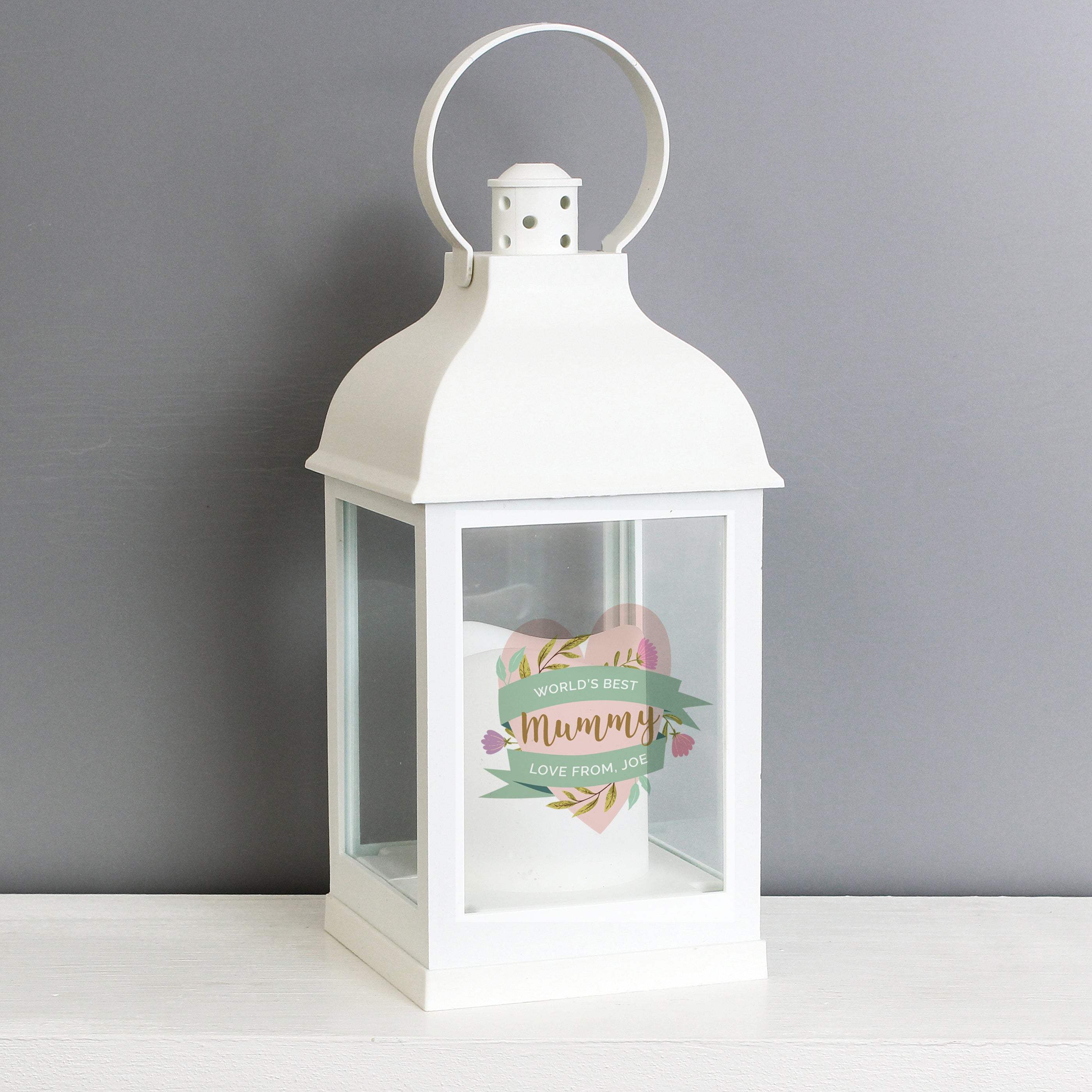 Personalised Floral Heart Mothers Day White Lantern