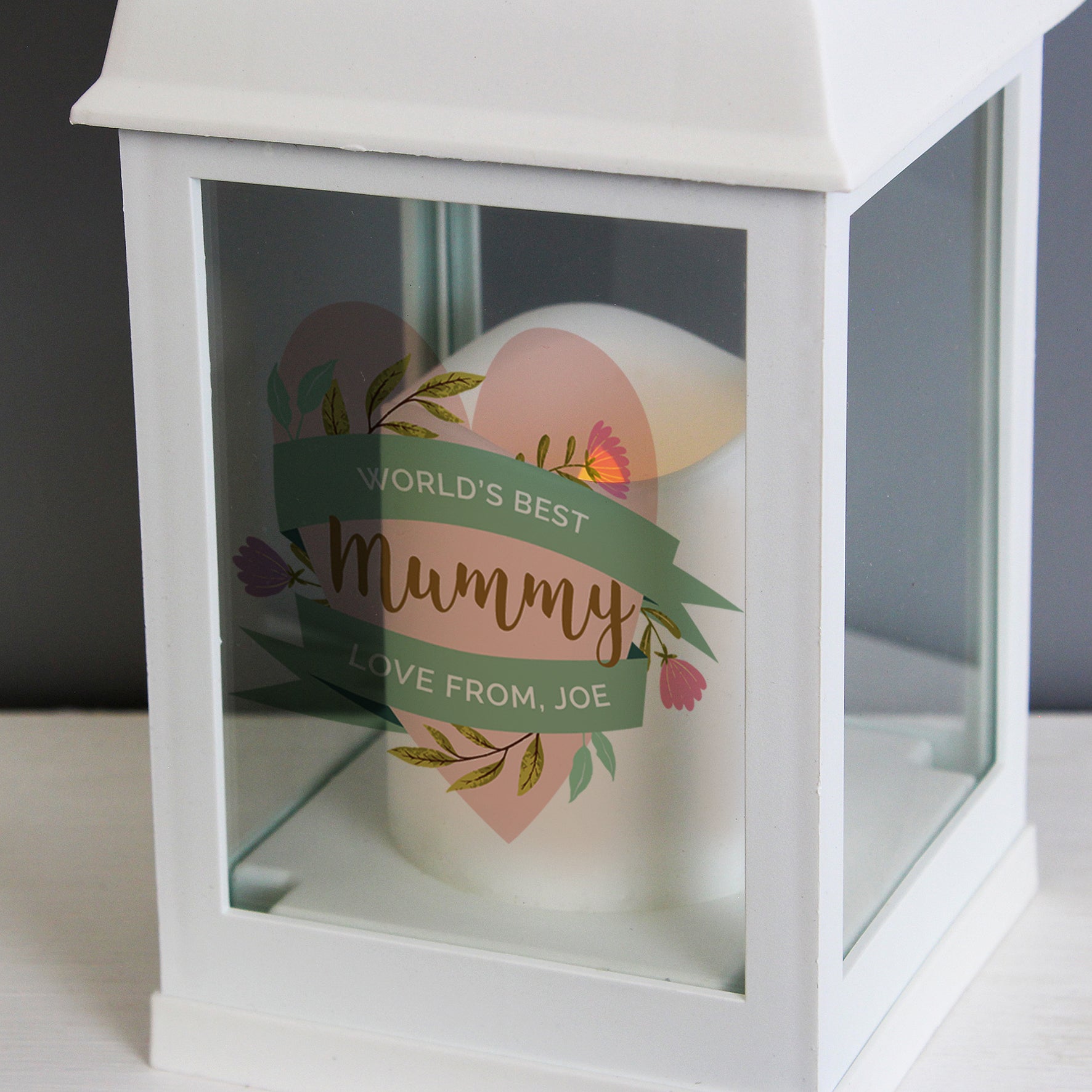 Personalised Floral Heart Mothers Day White Lantern