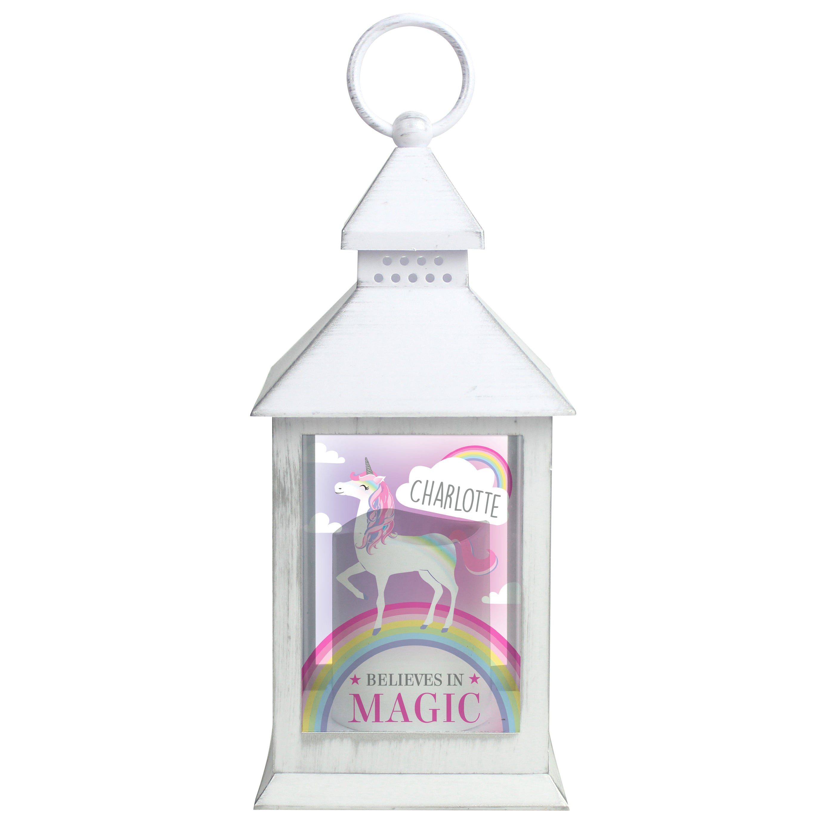 Personalised Unicorn Frost White Lantern