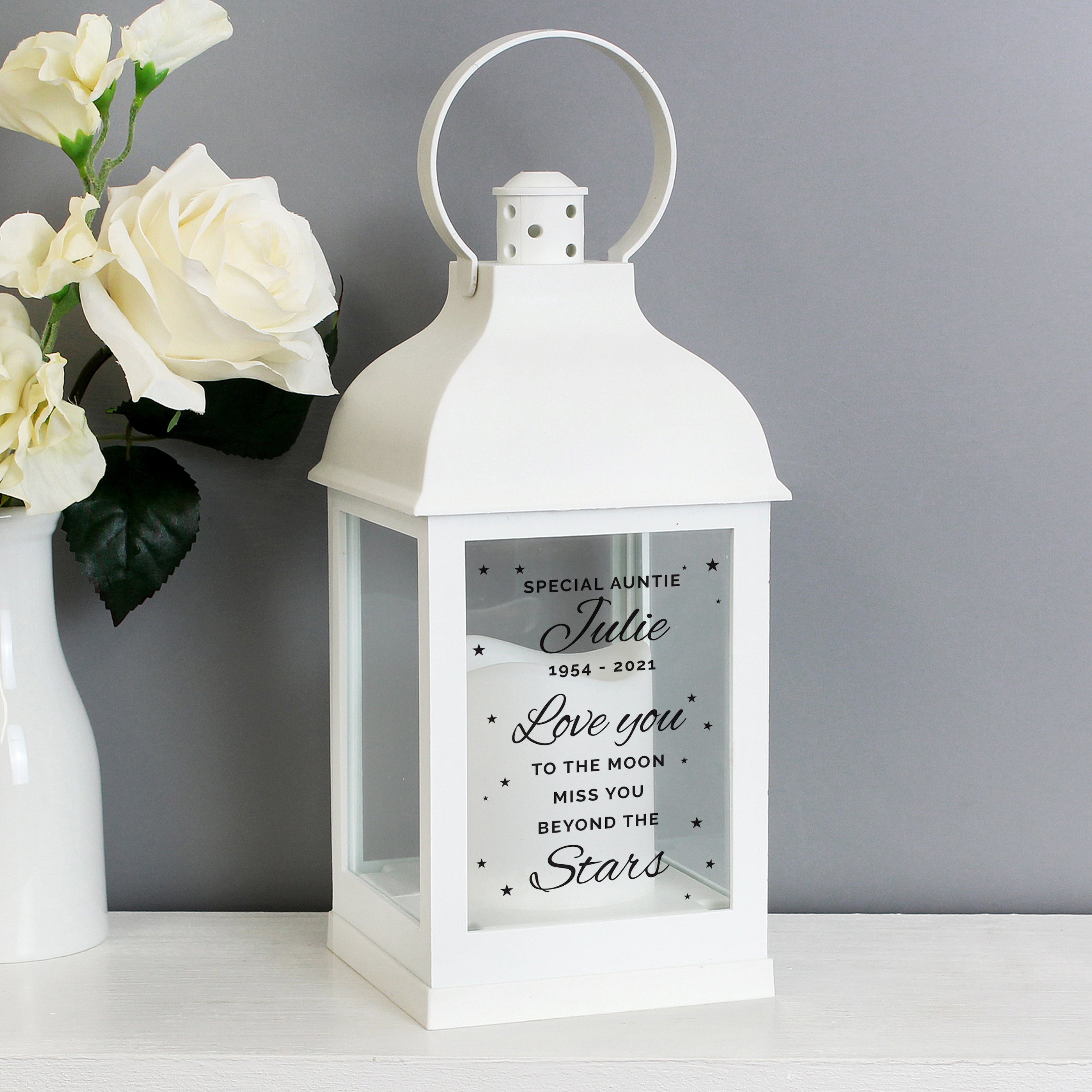 Personalised 'Miss You Beyond The Stars' White Lantern