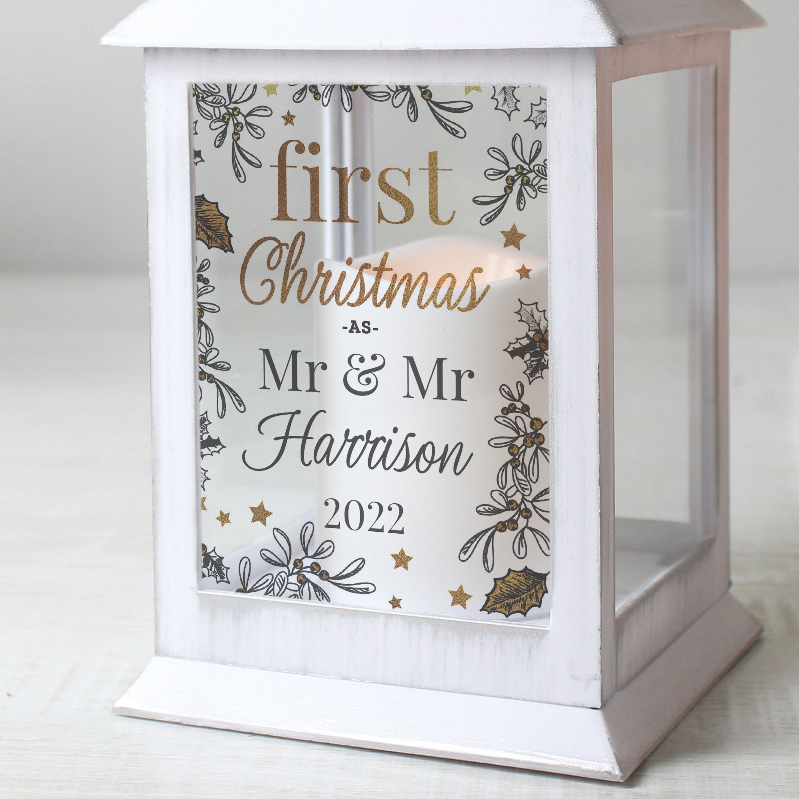 Personalised First Christmas White Lantern