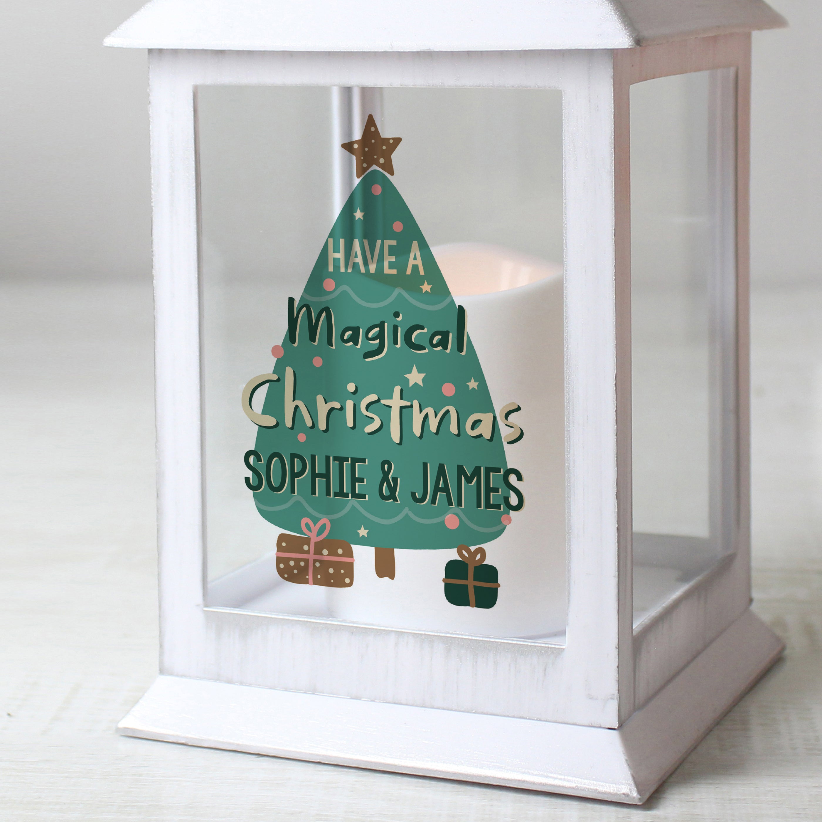 Personalised Have A Magical Christmas White Lantern