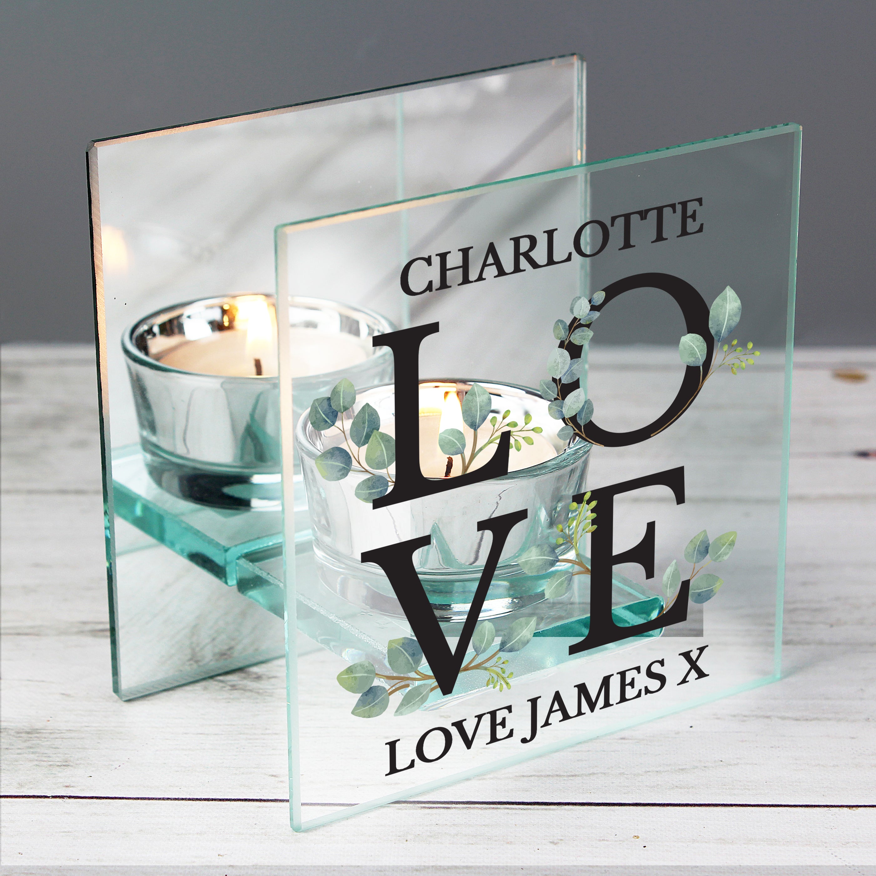 Personalised Botanical Mirrored Glass Tea Light Holder