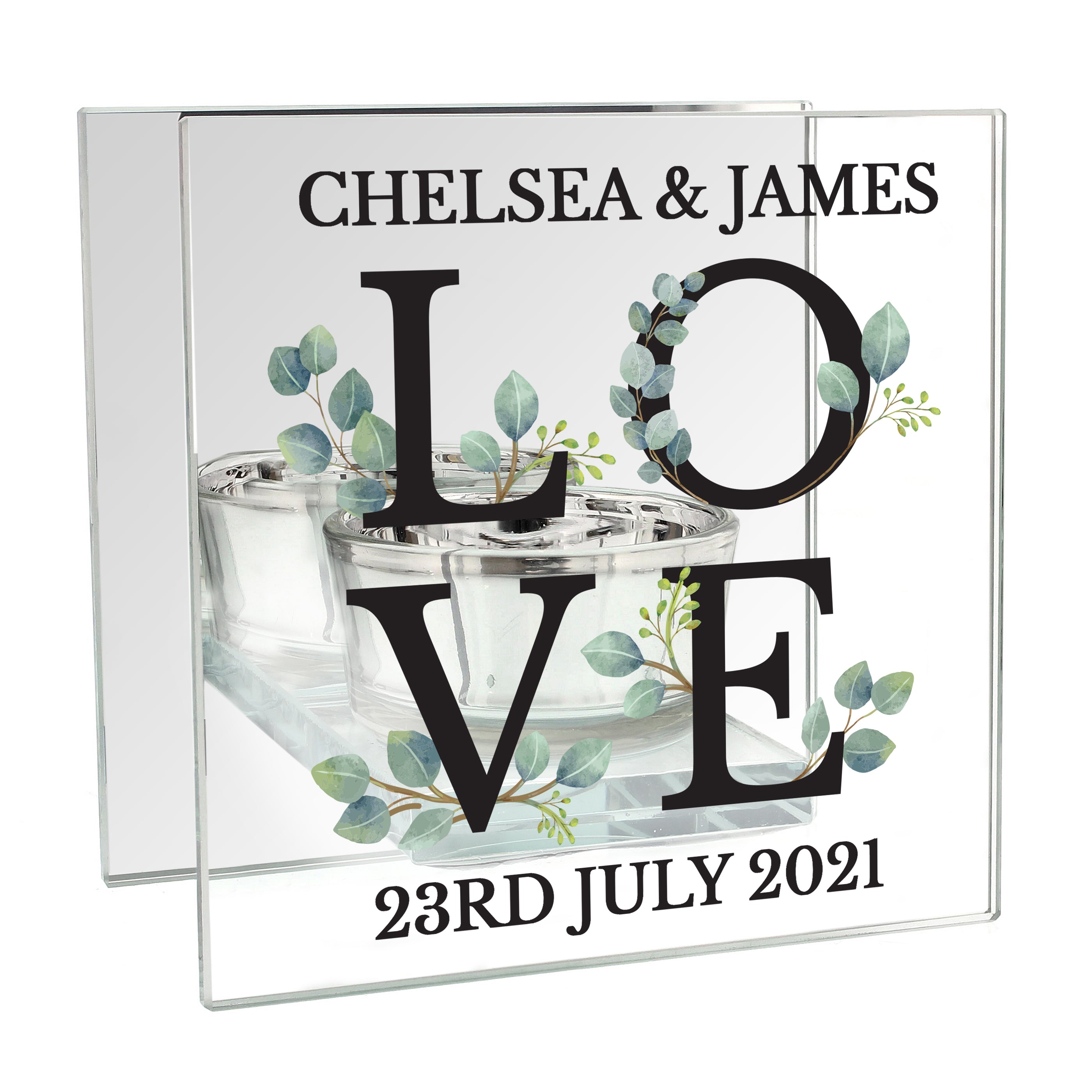 Personalised Botanical Mirrored Glass Tea Light Holder