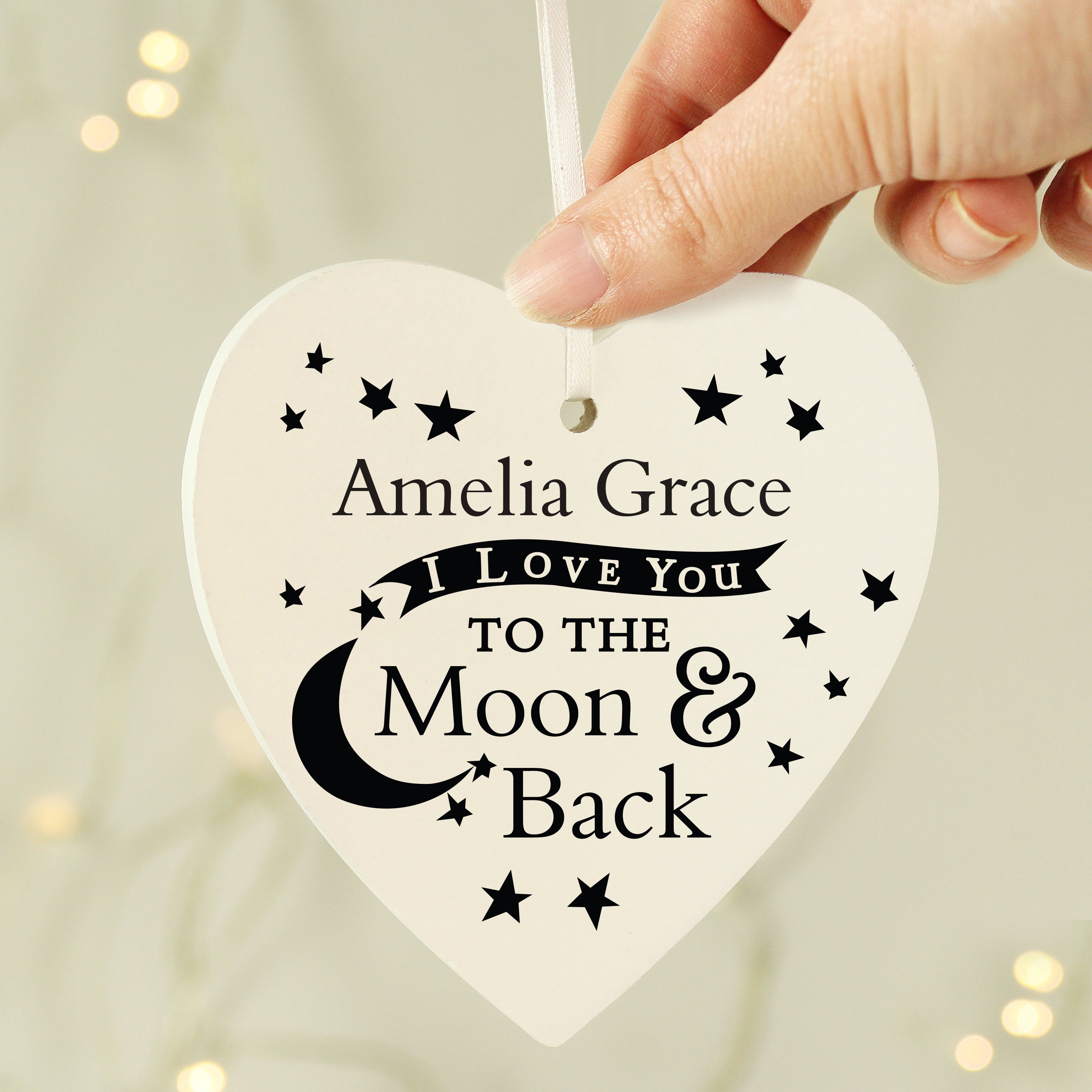 Personalised To the Moon and Back... Wooden Heart Decoration