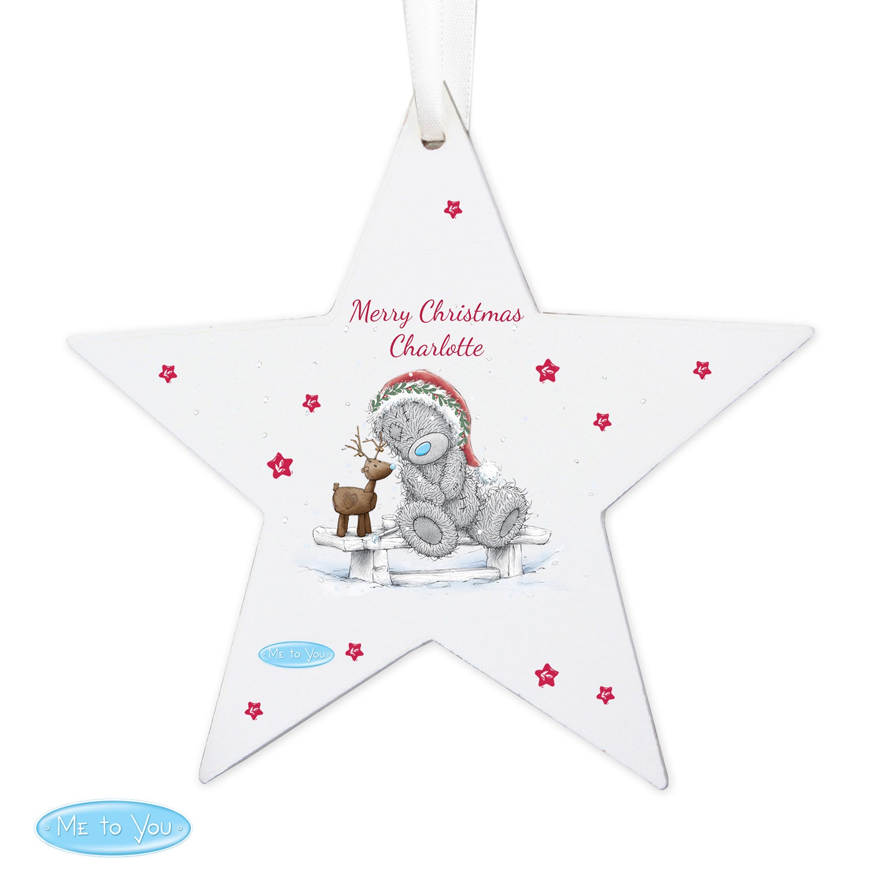 Personalised Me To You Reindeer Wooden Star Decoration