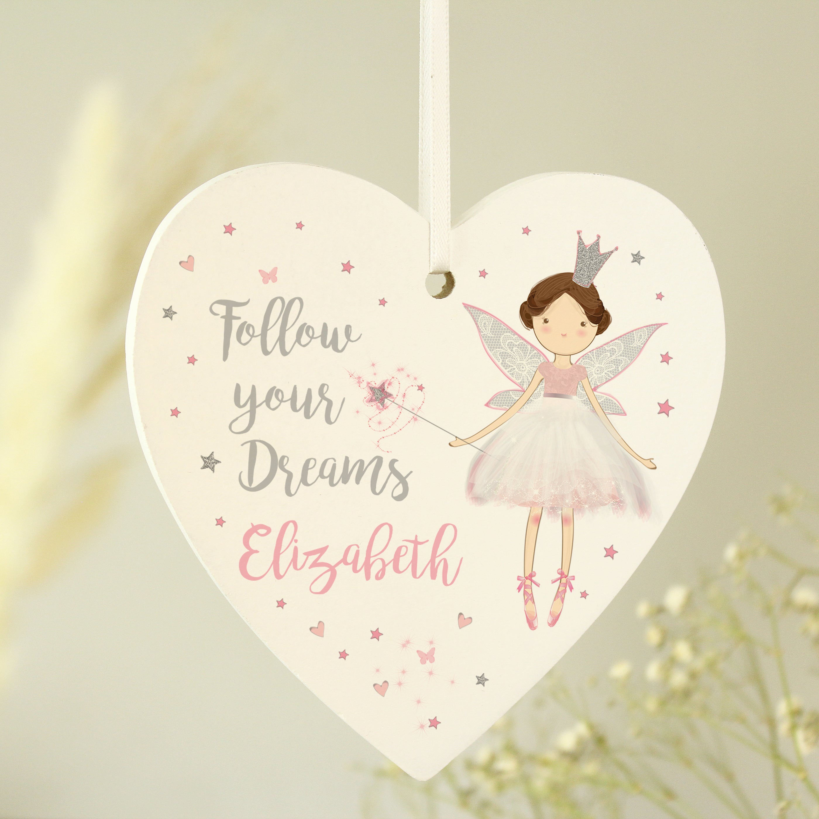 Personalised Fairy Princess Wooden Heart Decoration