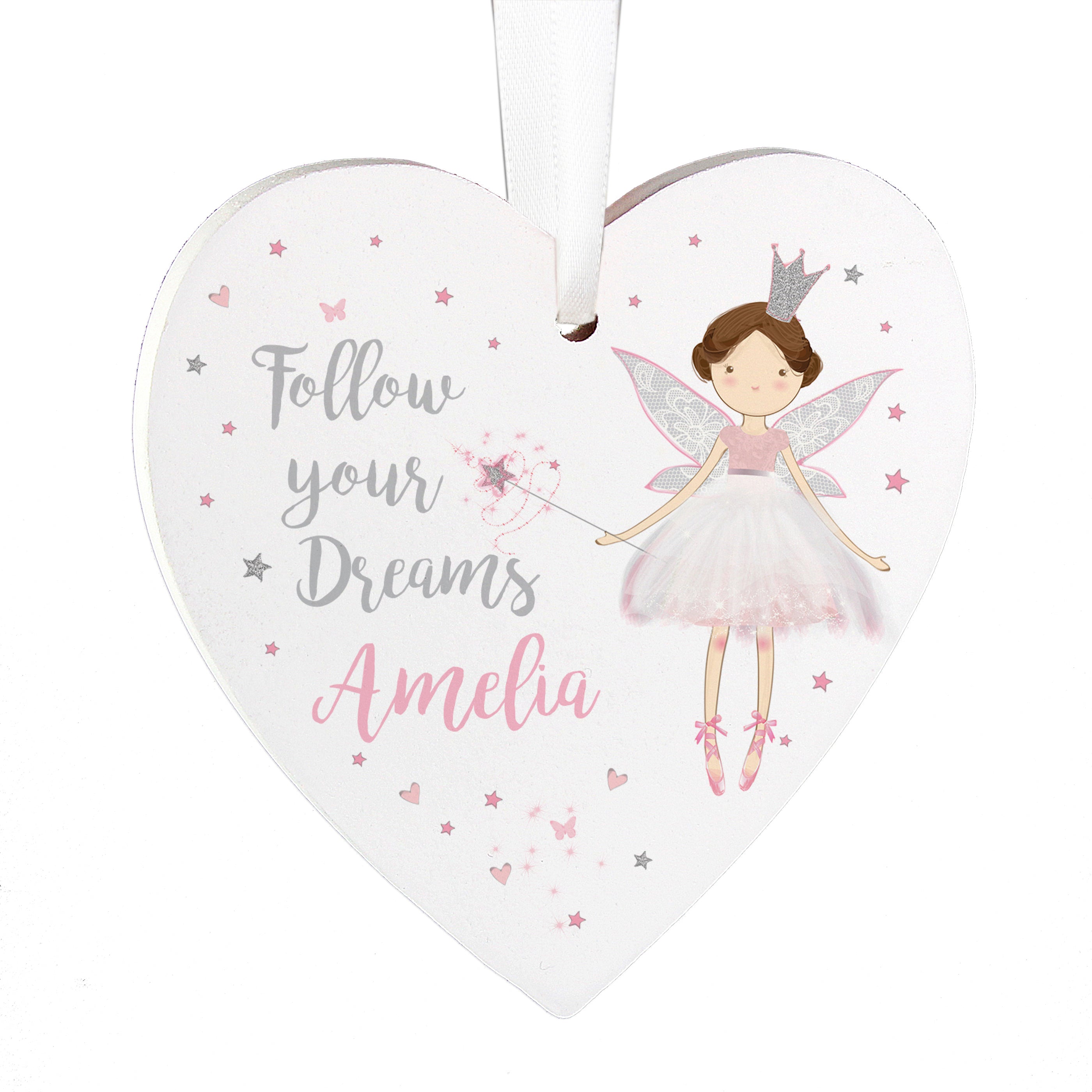 Personalised Fairy Princess Wooden Heart Decoration