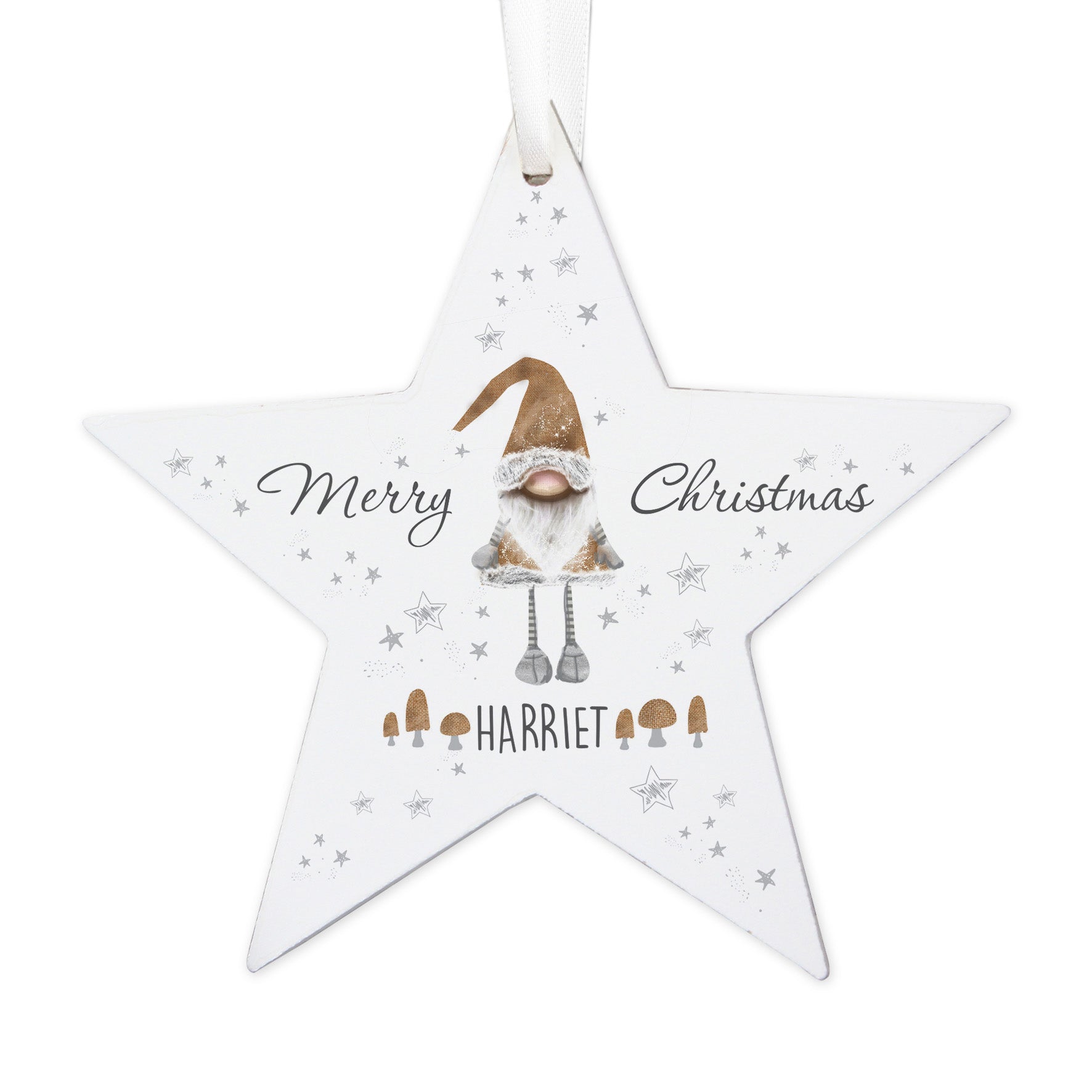 Personalised Christmas Gonk Wooden Star Decoration