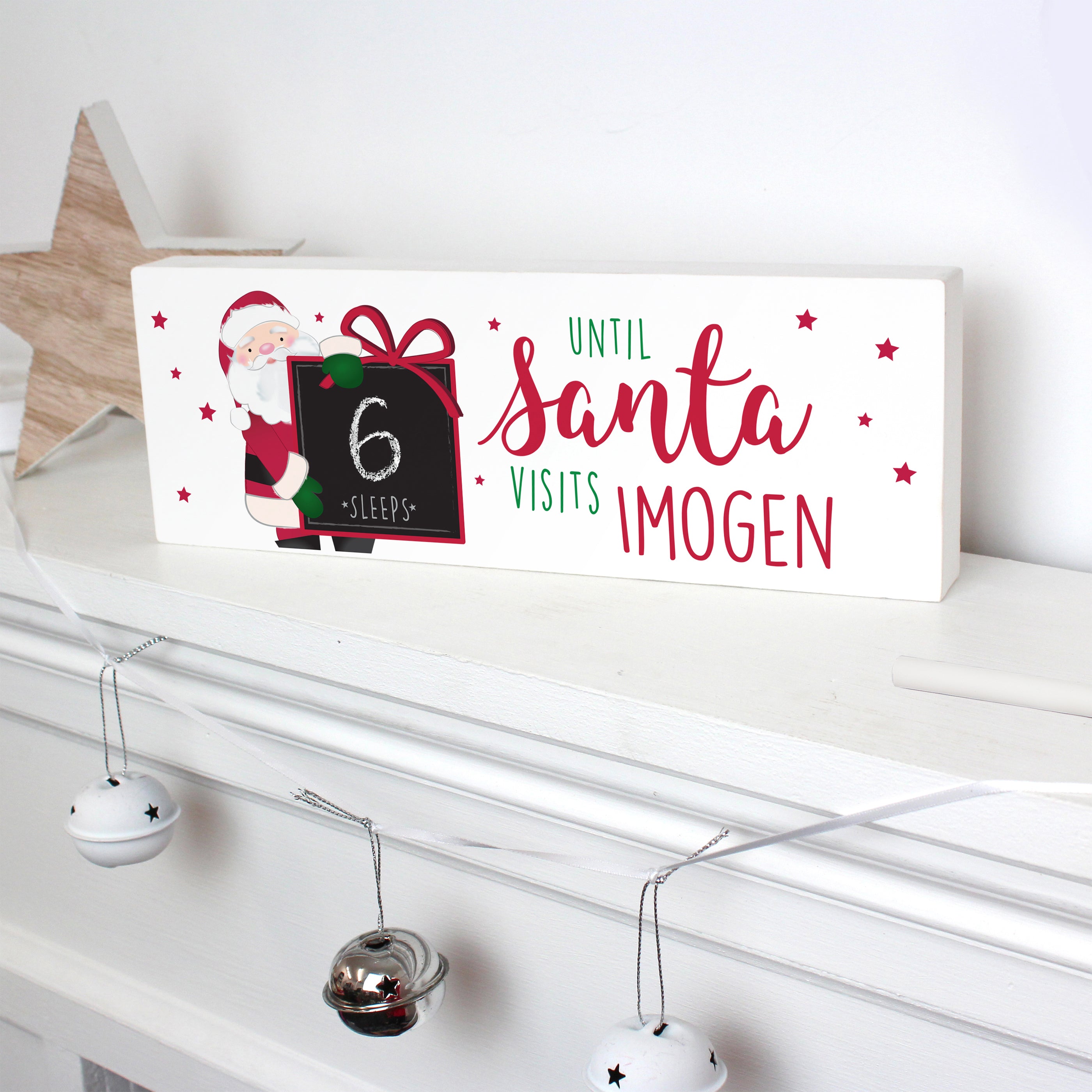 Personalised Santa Christmas Chalk Countdown Wooden Block