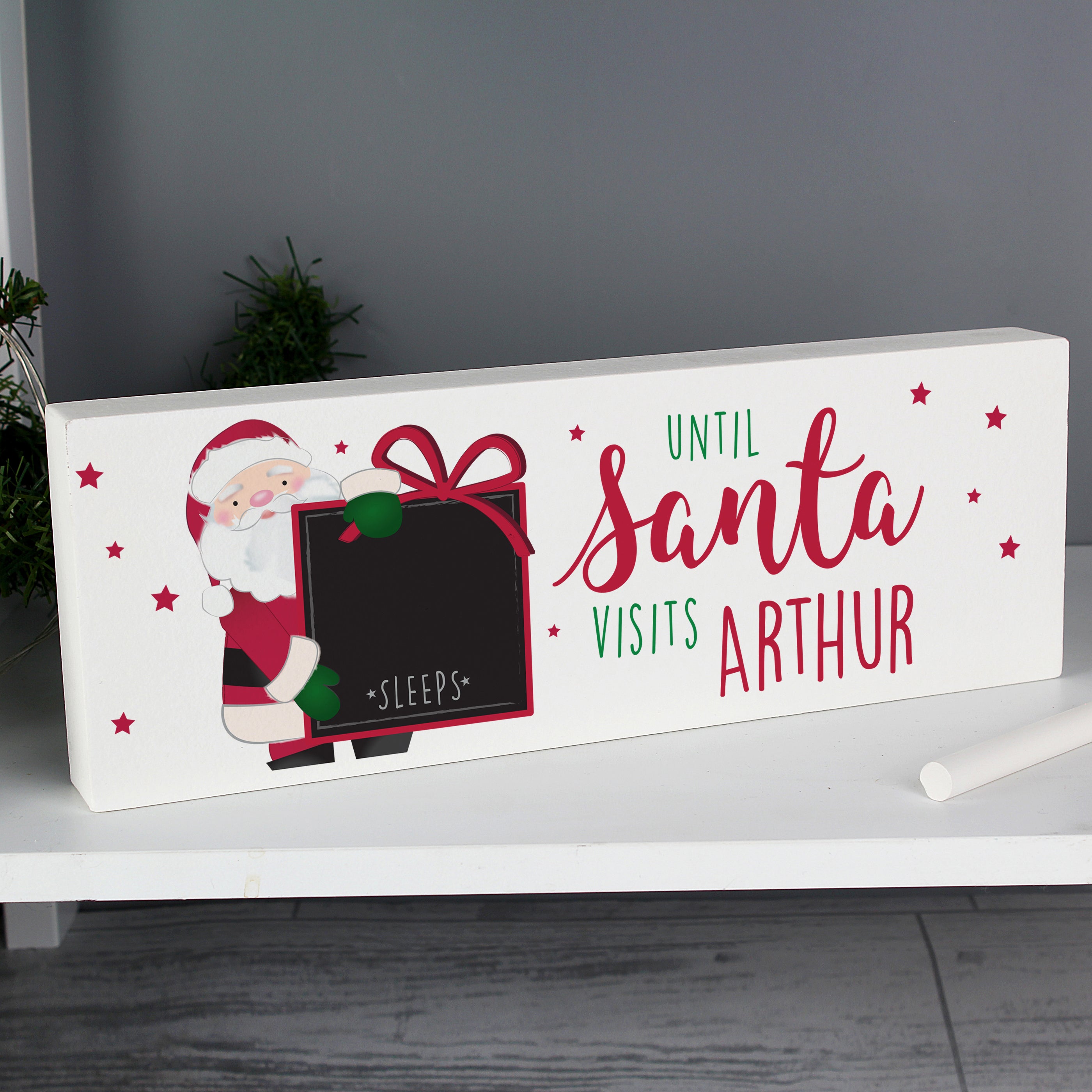 Personalised Santa Christmas Chalk Countdown Wooden Block