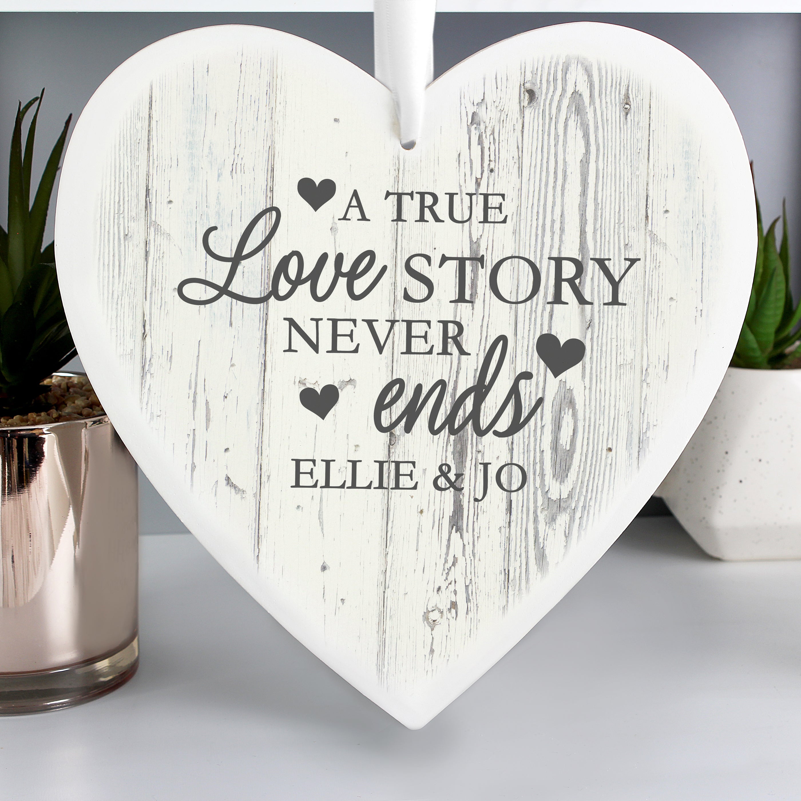 Personalised Love Story Large Wooden Heart Decoration