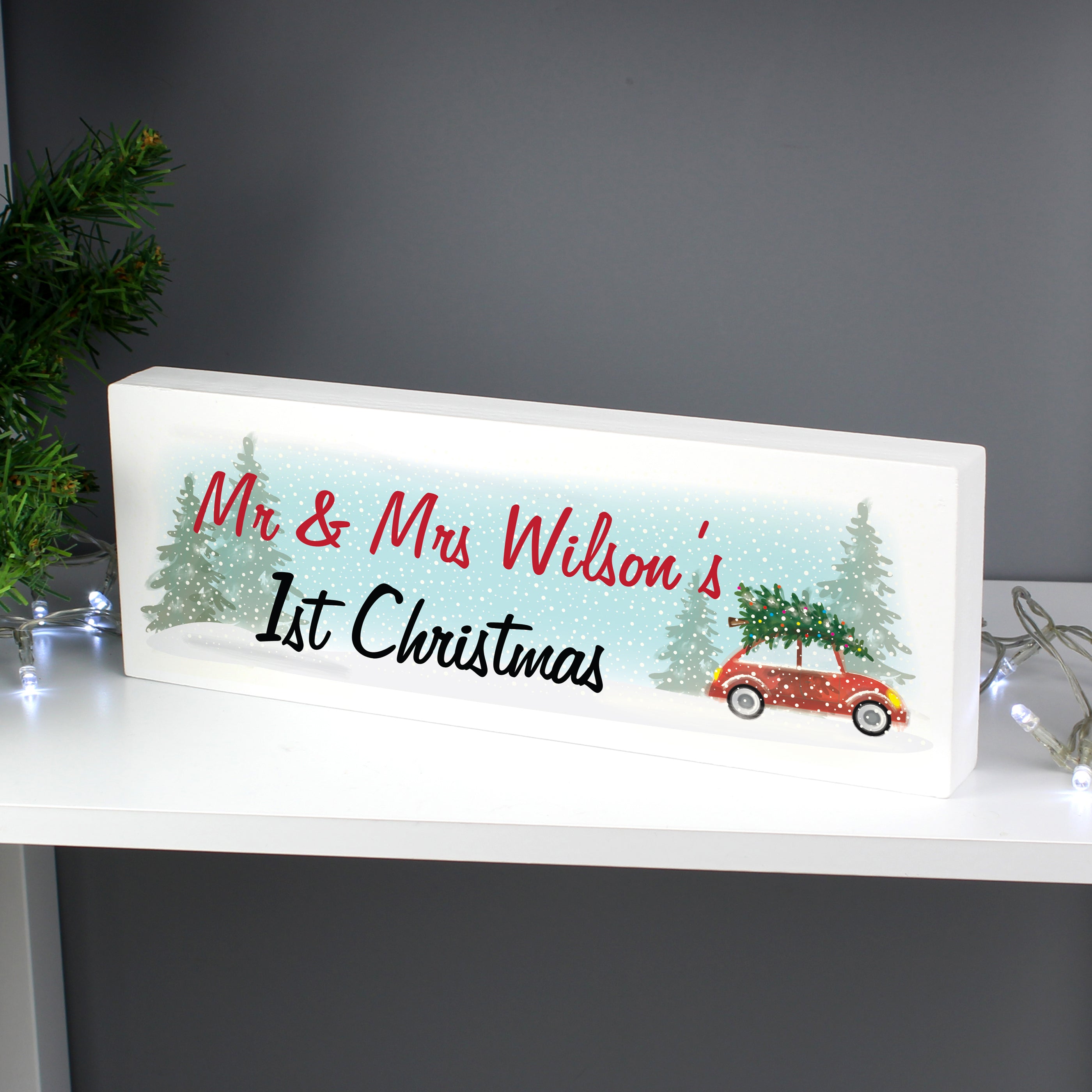 Personalised 'Driving Home For Christmas' Wooden Block Sign