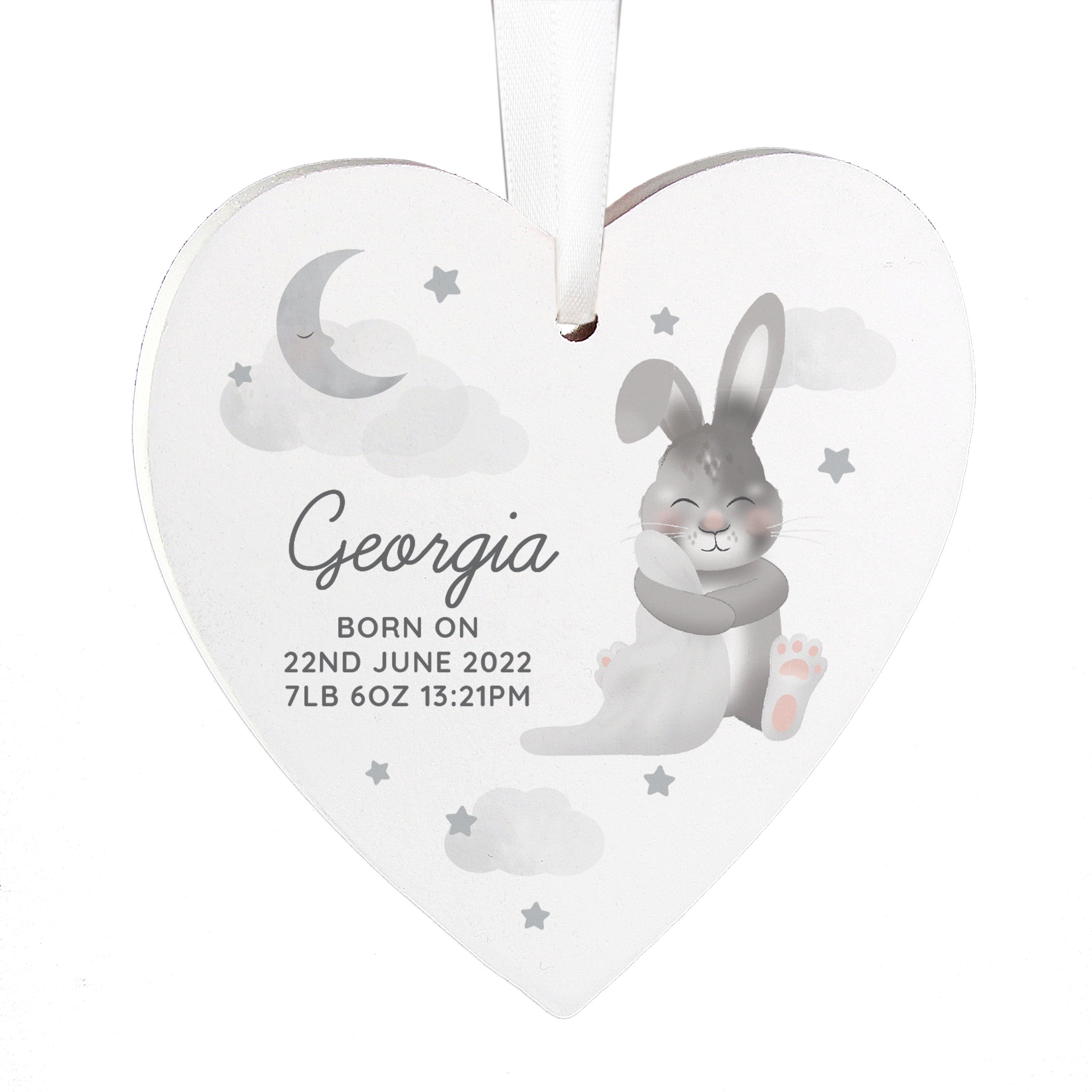 Personalised Baby Bunny Wooden Heart Decoration