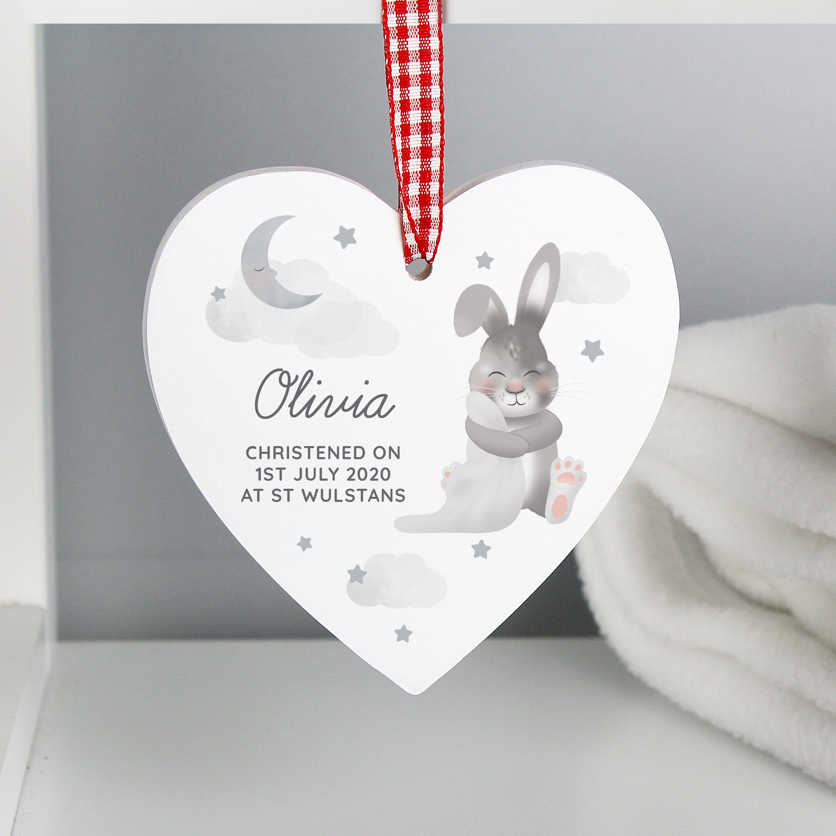 Personalised Baby Bunny Wooden Heart Decoration