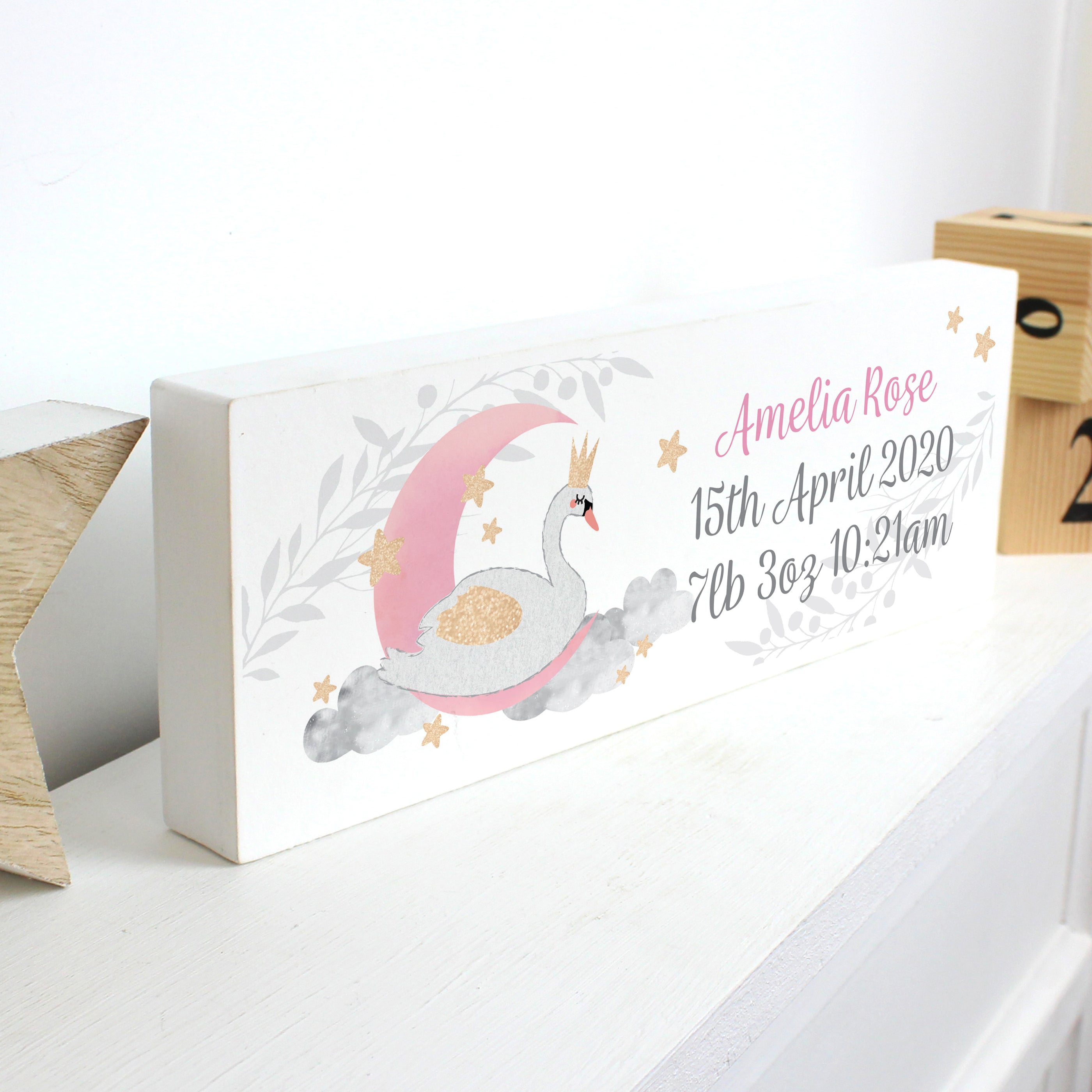 Personalised Swan Lake Wooden Block Sign