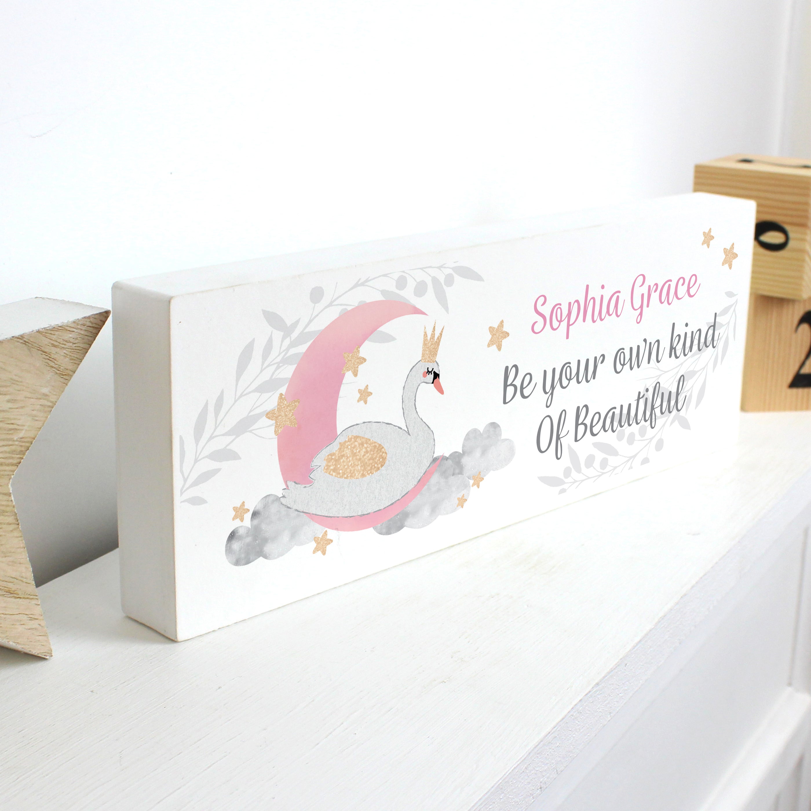 Personalised Swan Lake Wooden Block Sign