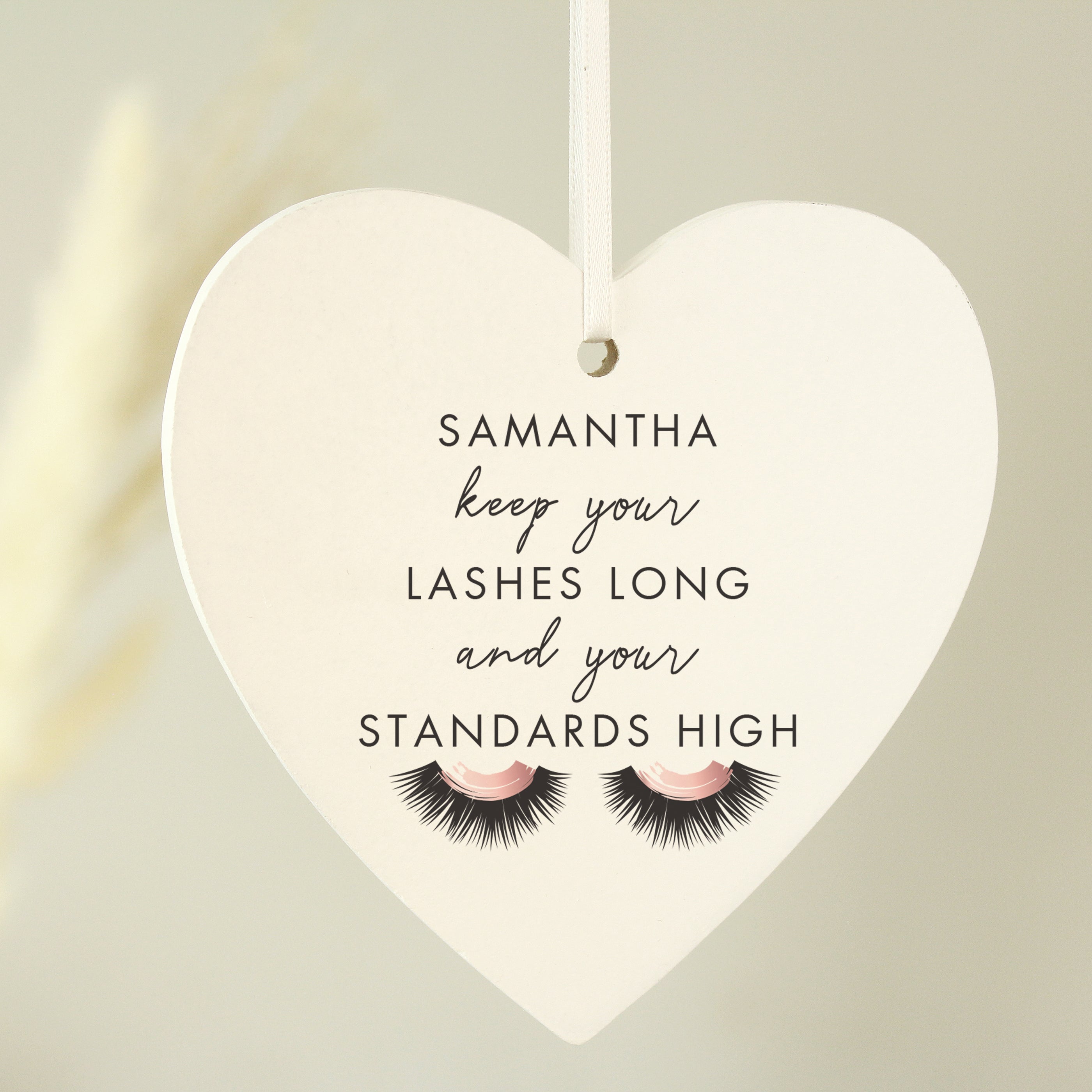 Personalised Eyelash Wooden Heart Decoration