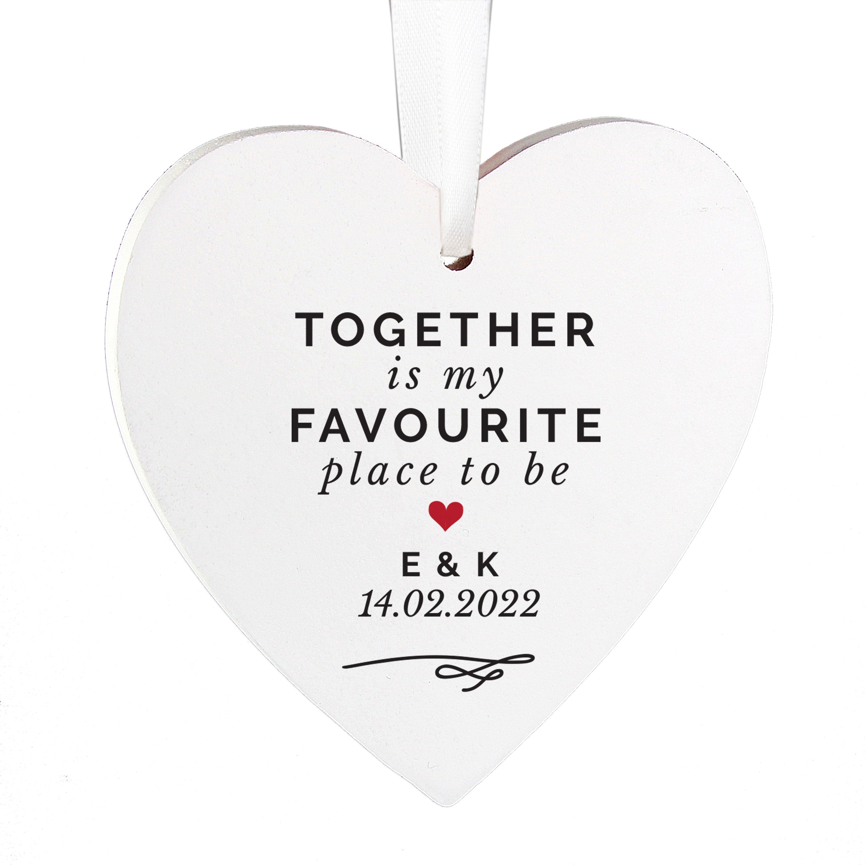 Personalised Together Is My Favorite Place Wooden Heart Decoration