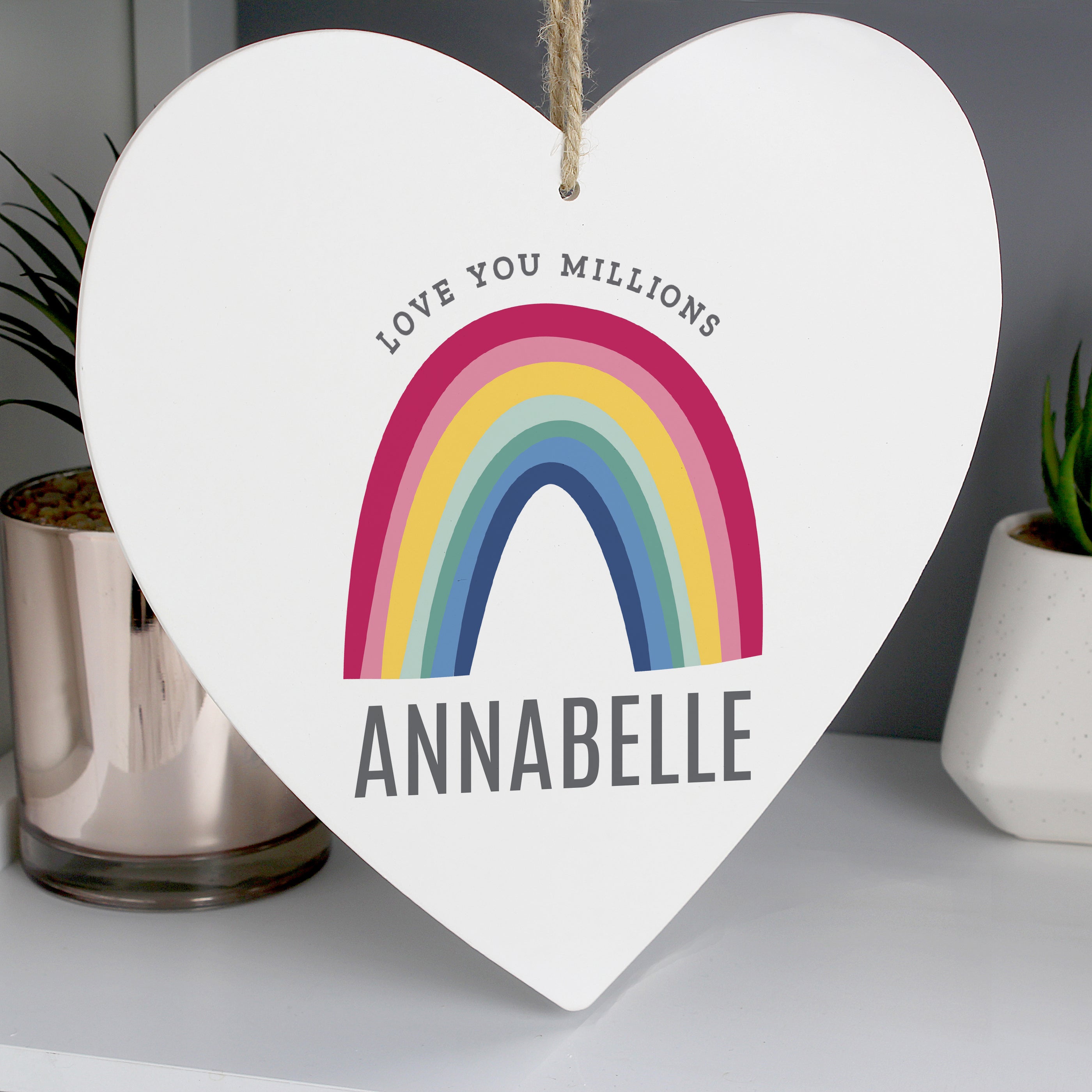 Personalised Rainbow Large Wooden Heart Decoration