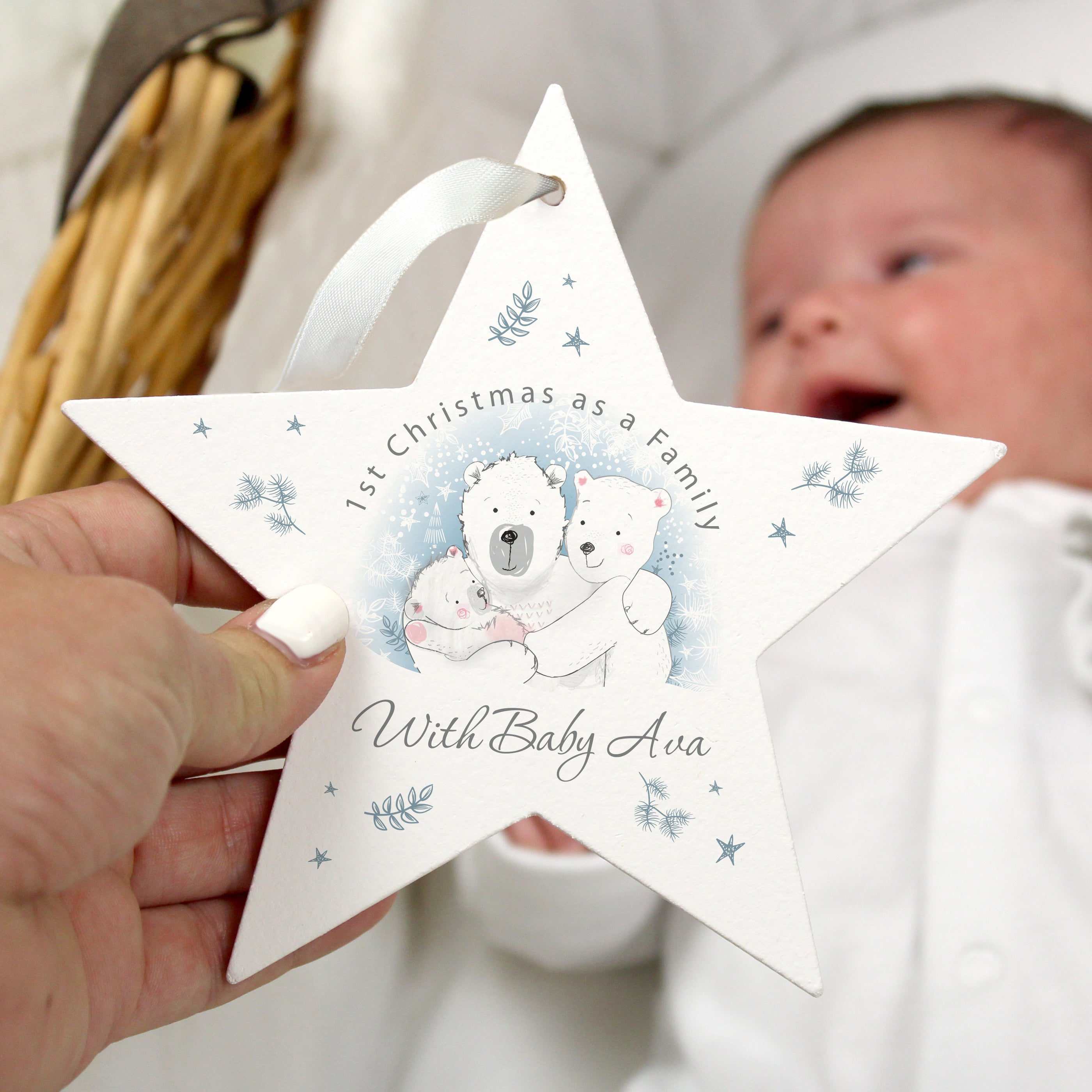 Personalised 1st Christmas as a Family Wooden Star Decoration